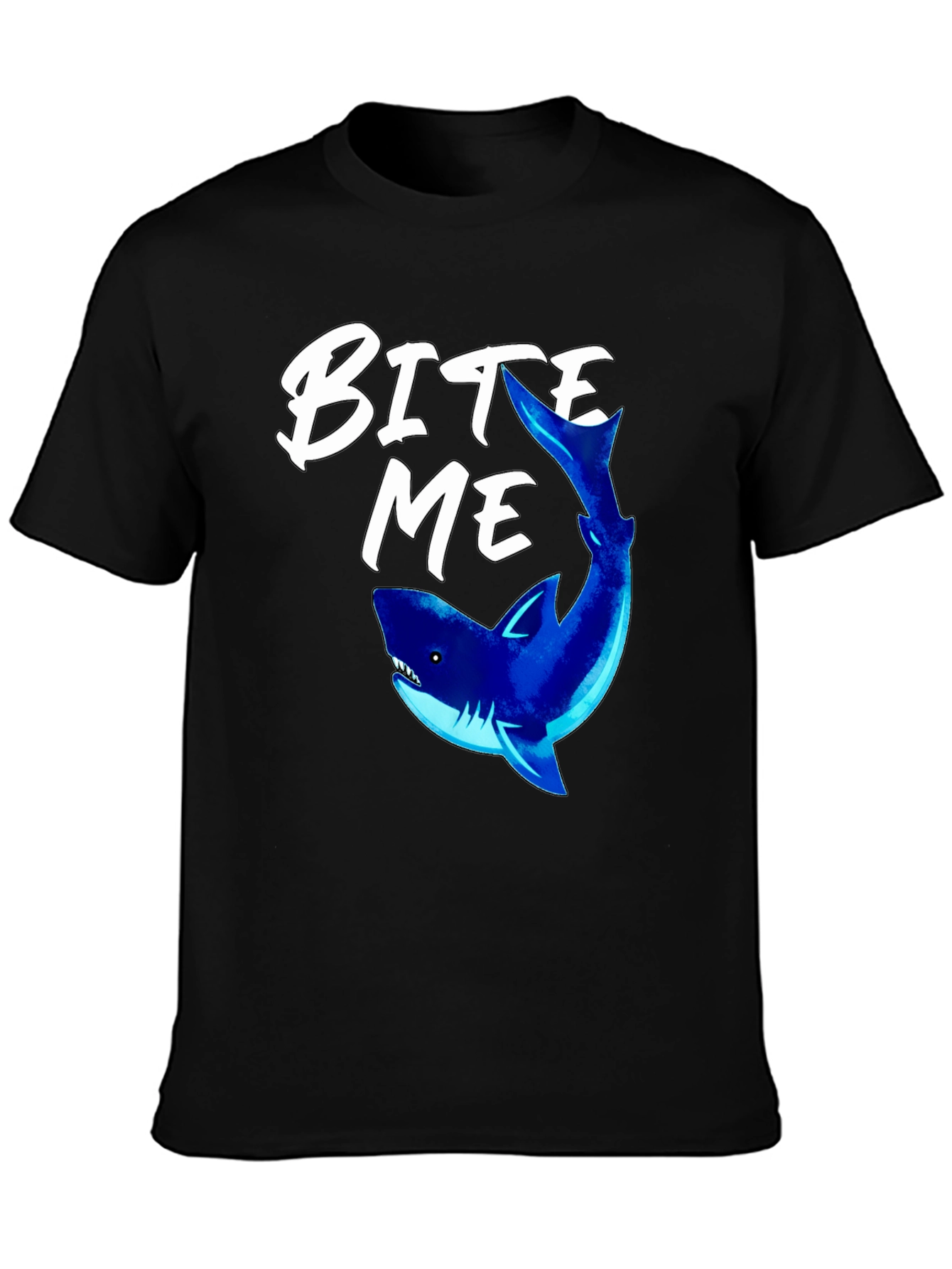 Bite Me Shark Graphic Tee - Black Cotton T-Shirt