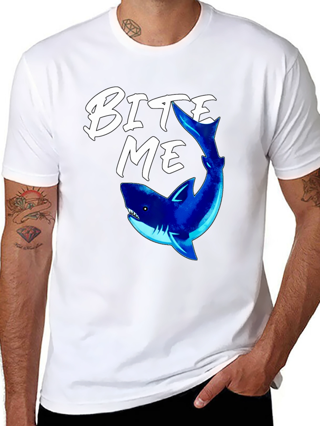 Bite Me Shark Graphic Tee - Black Cotton T-Shirt