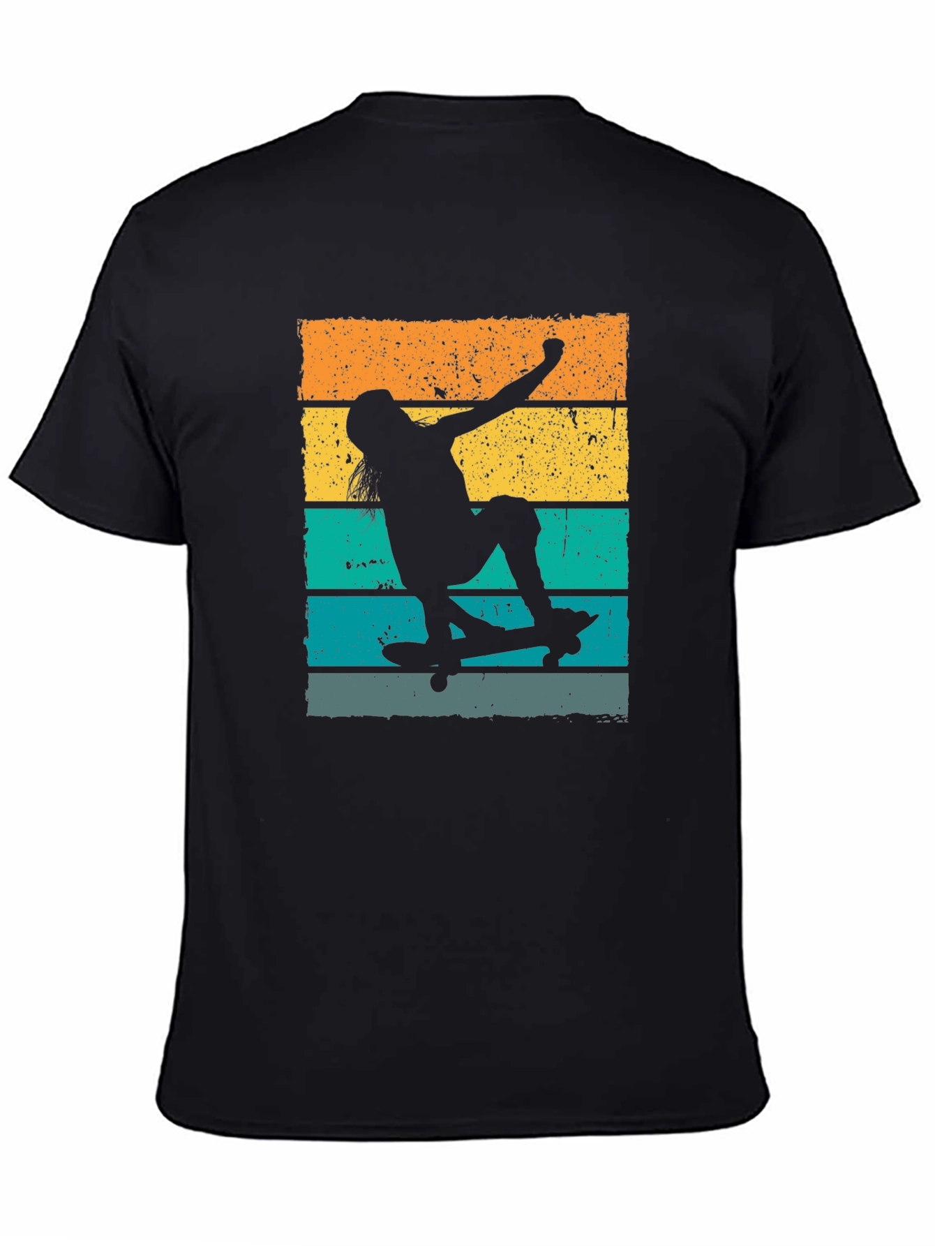 Skateboarder Retro Style Graphic Tee - Black