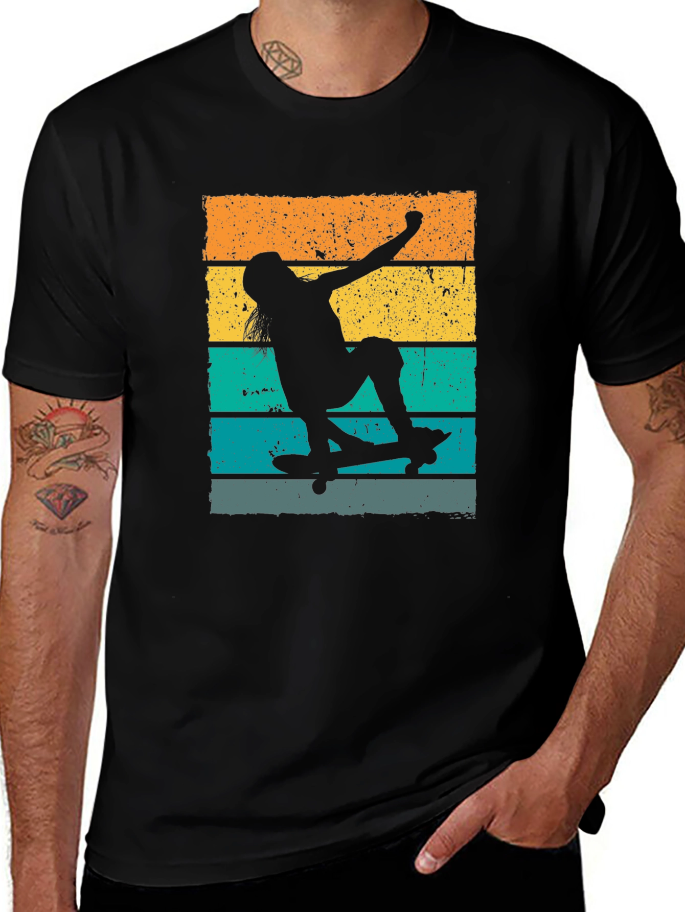 Skateboarder Retro Style Graphic Tee - Black