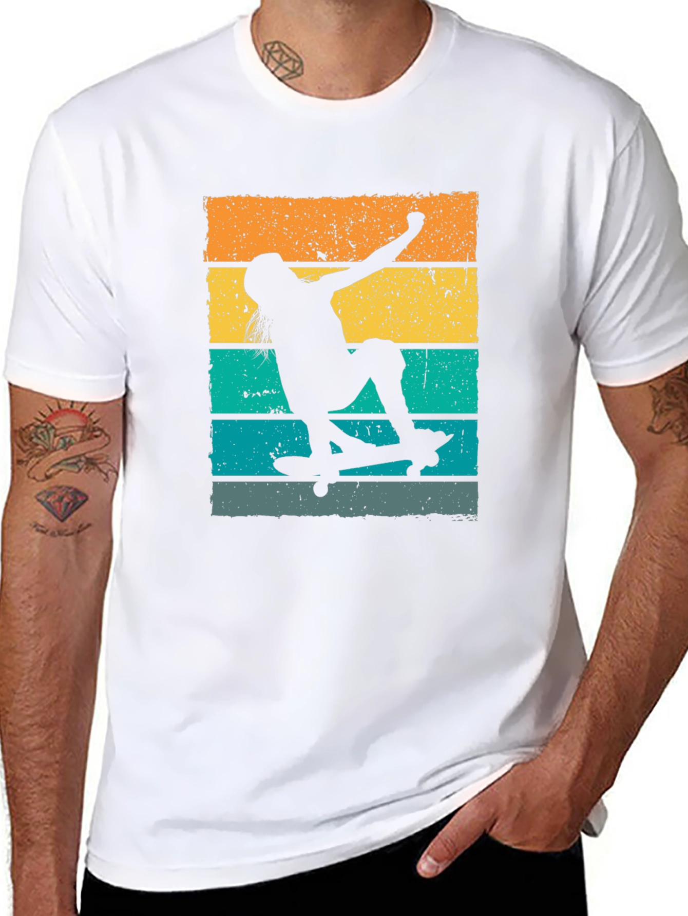 Skateboarder Retro Style Graphic Tee - Black
