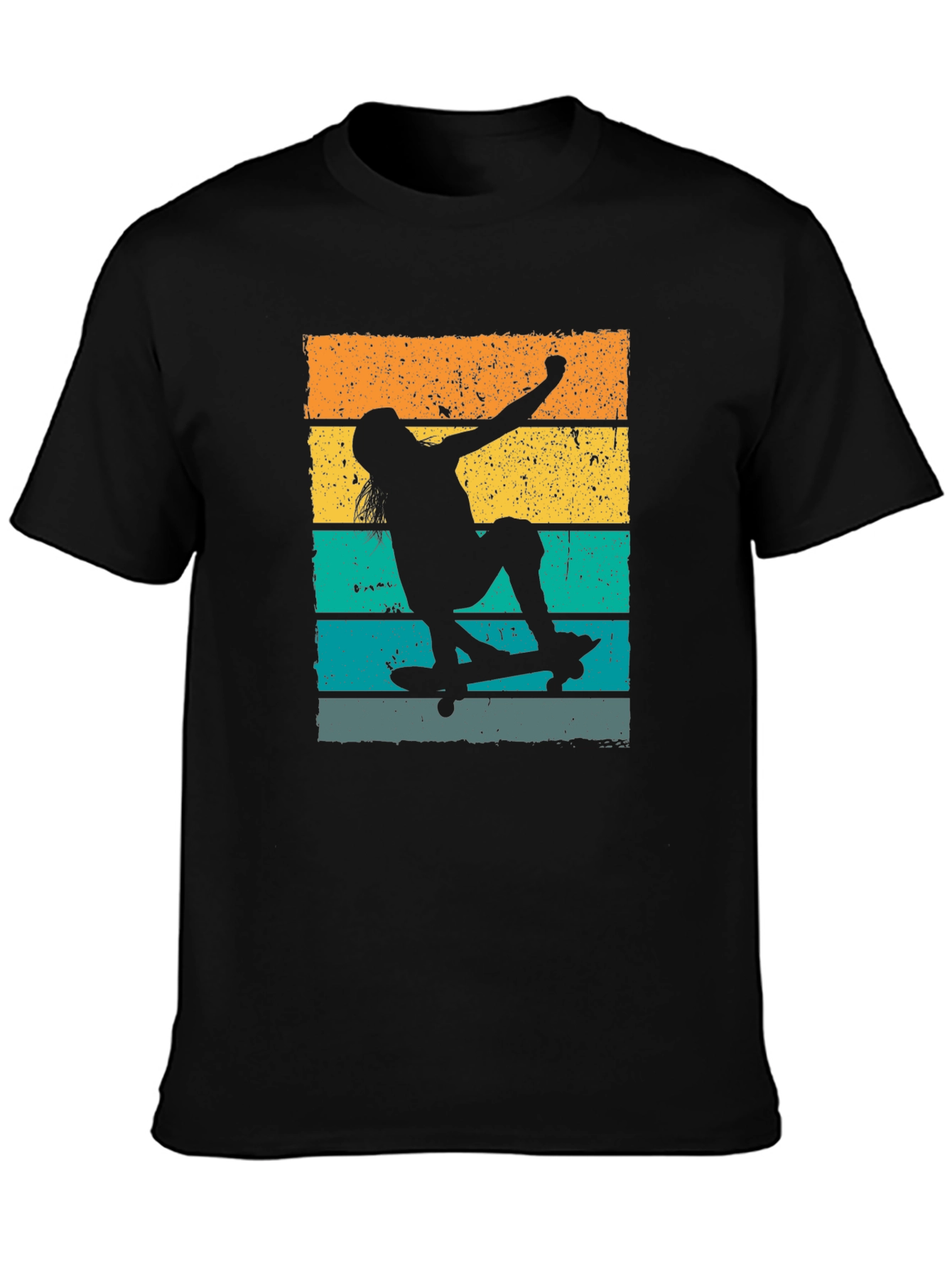 Skateboarder Retro Style Graphic Tee - Black