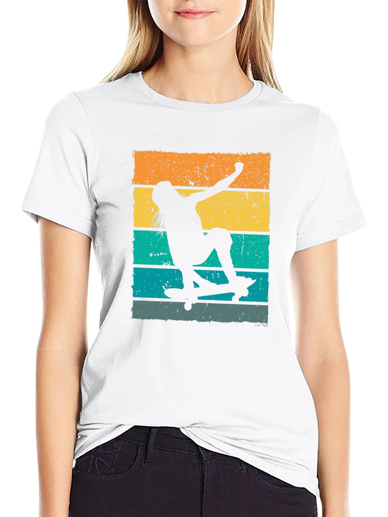 Skateboarder Retro Style Graphic Tee - Black