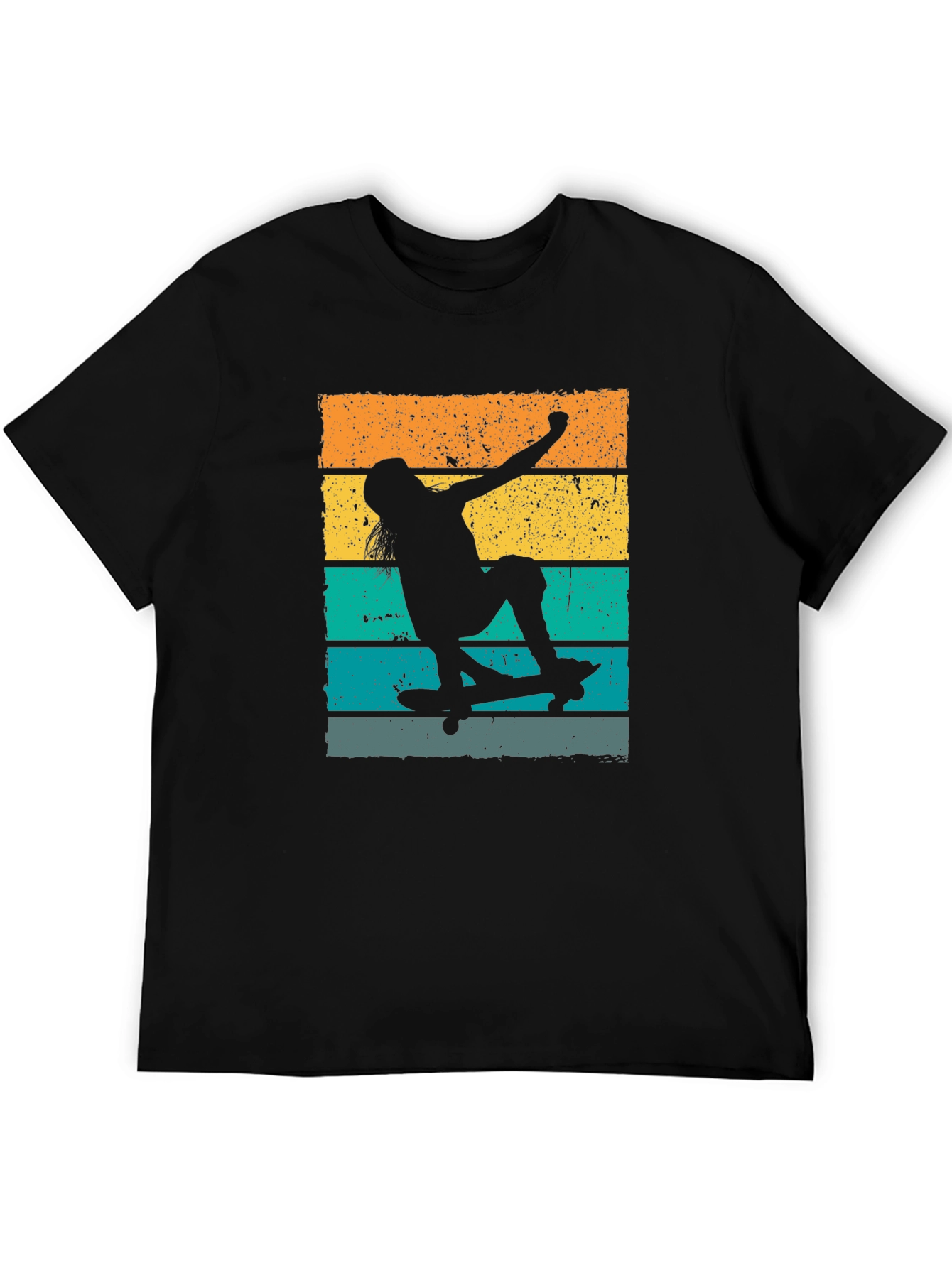 Skateboarder Retro Style Graphic Tee - Black