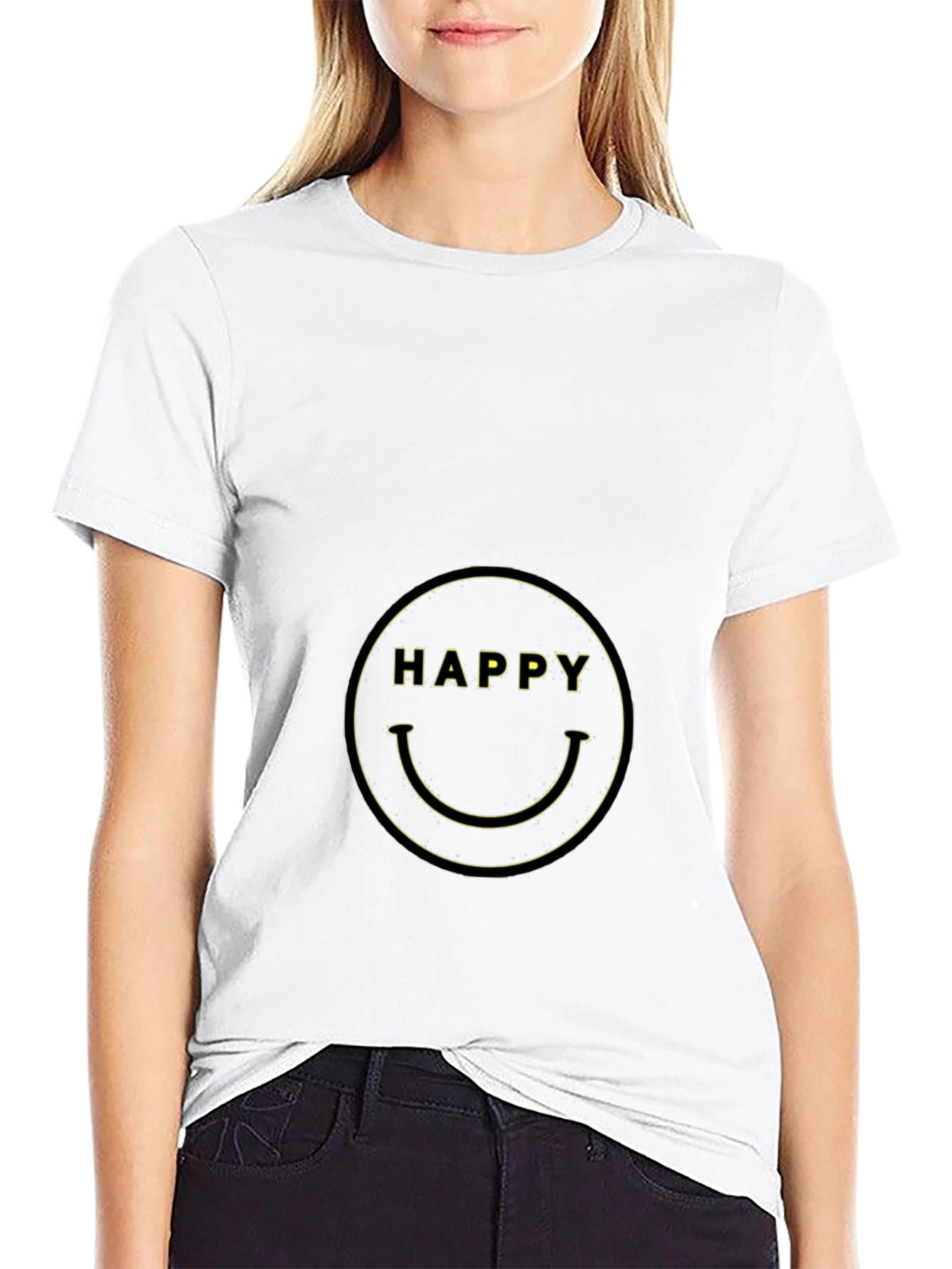 Happy Face Graphic Tee - Black Cotton Blend