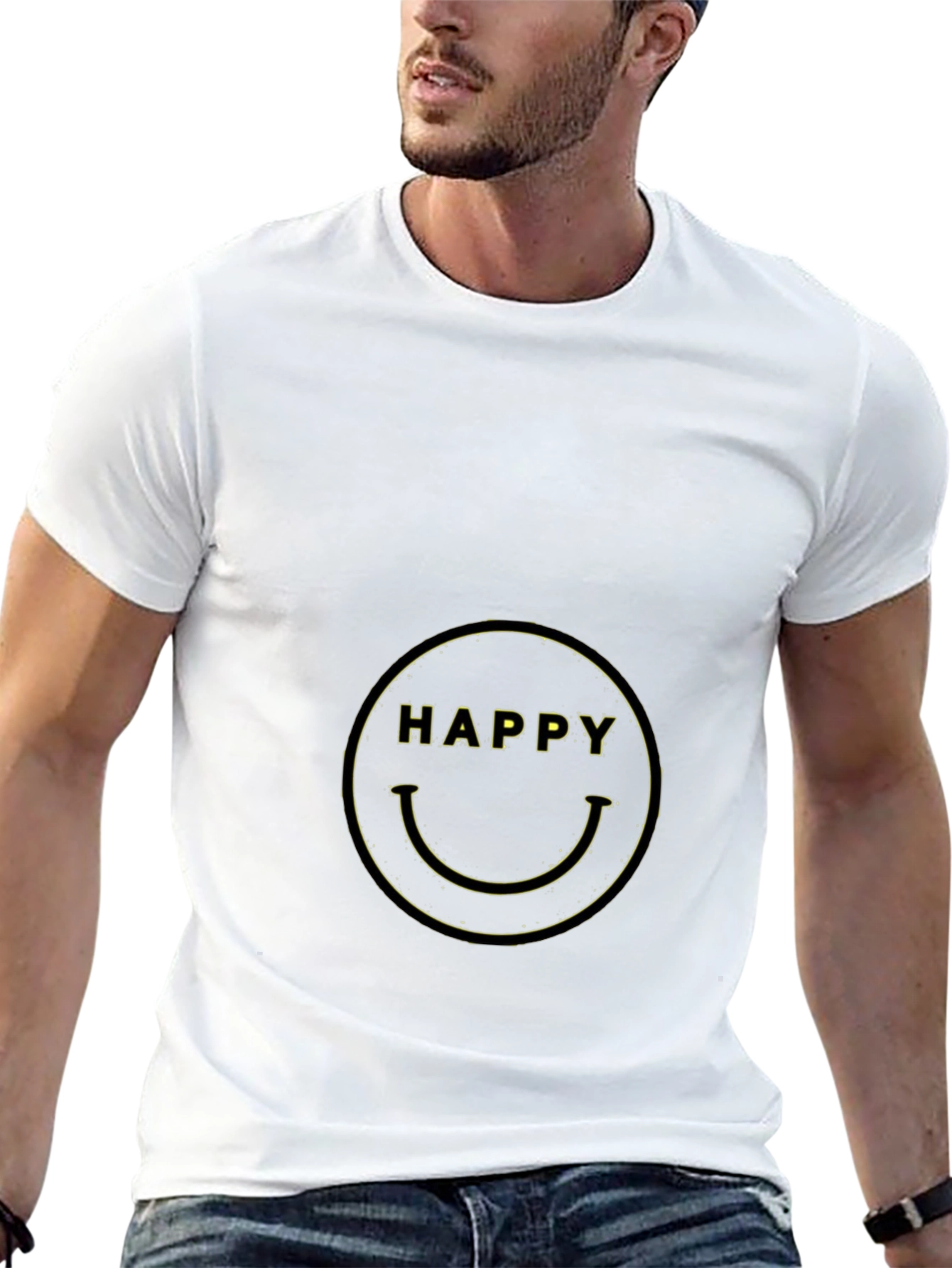 Happy Face Graphic Tee - Black Cotton Blend