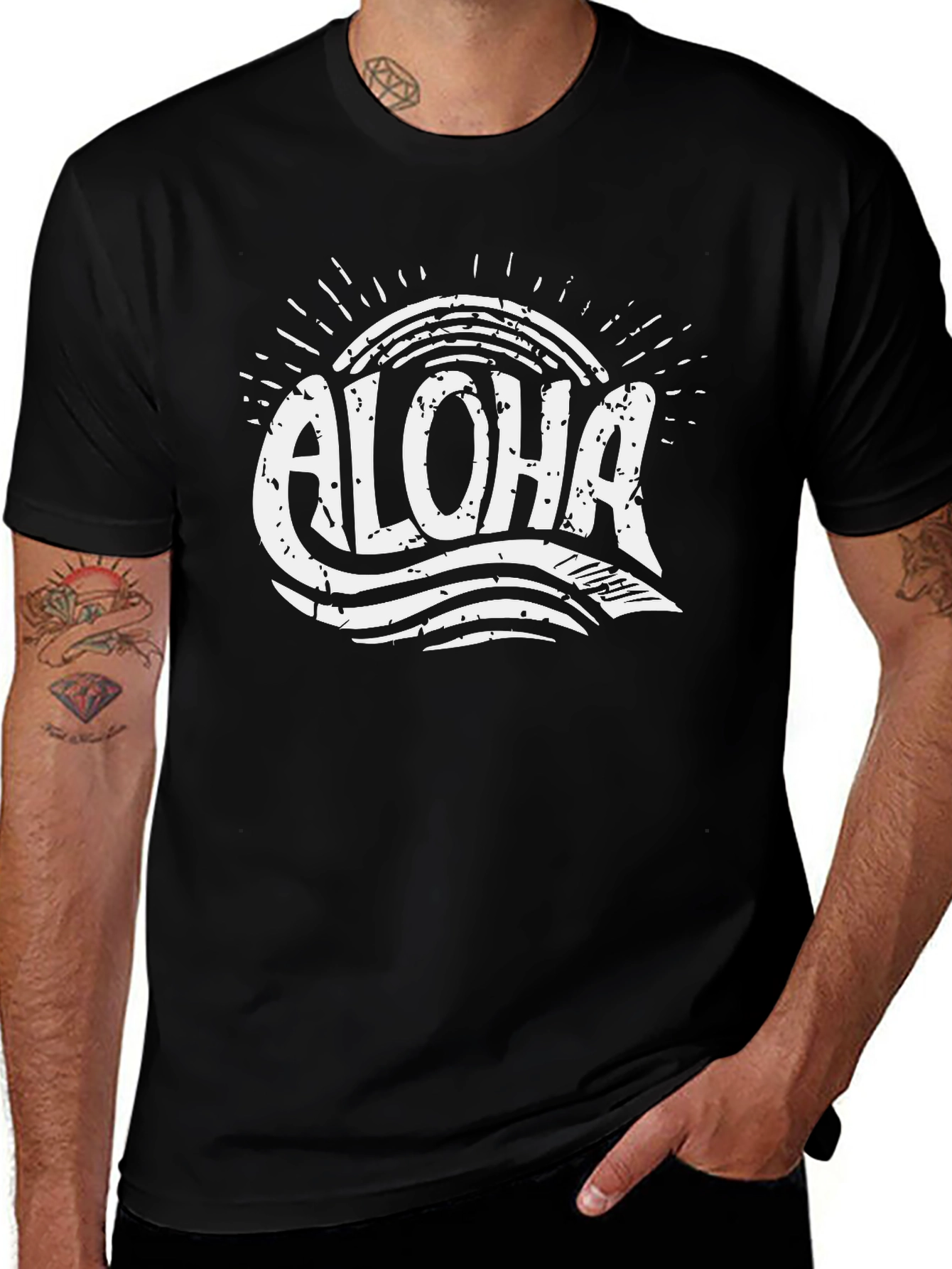 Aloha Black T-Shirt - Retro Hawaiian Surf Style Tee