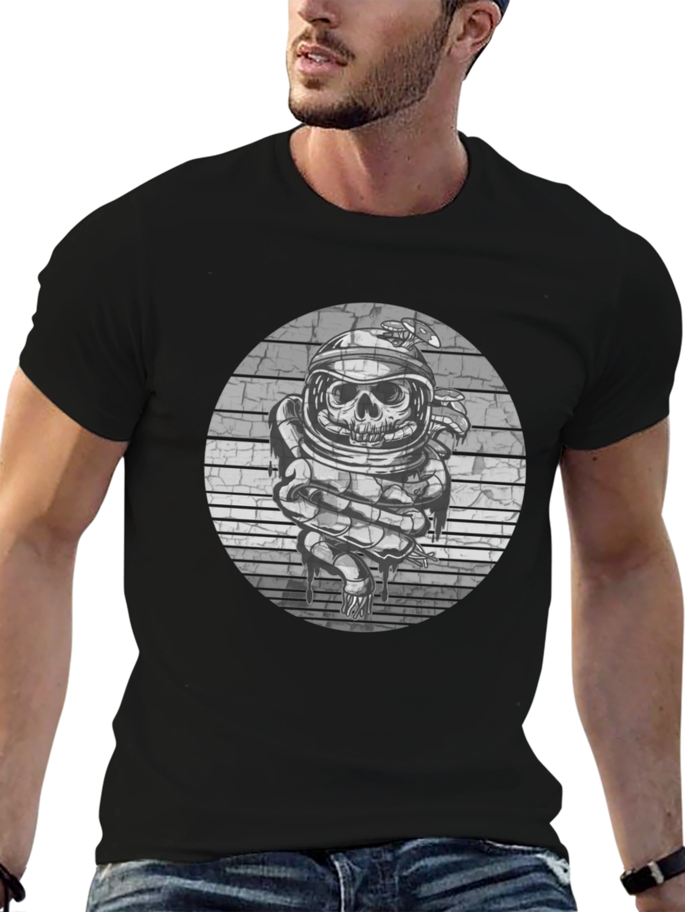Skull Astronaut Graphic Tee - Black