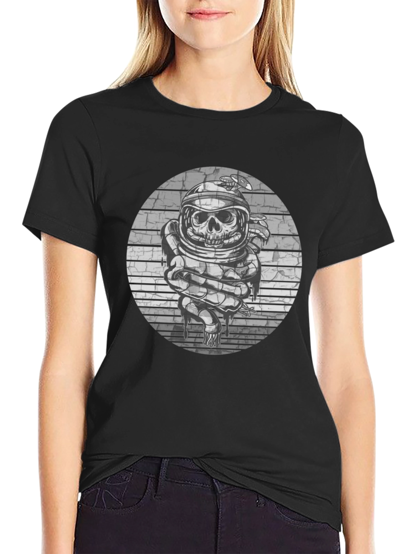 Skull Astronaut Graphic Tee - Black