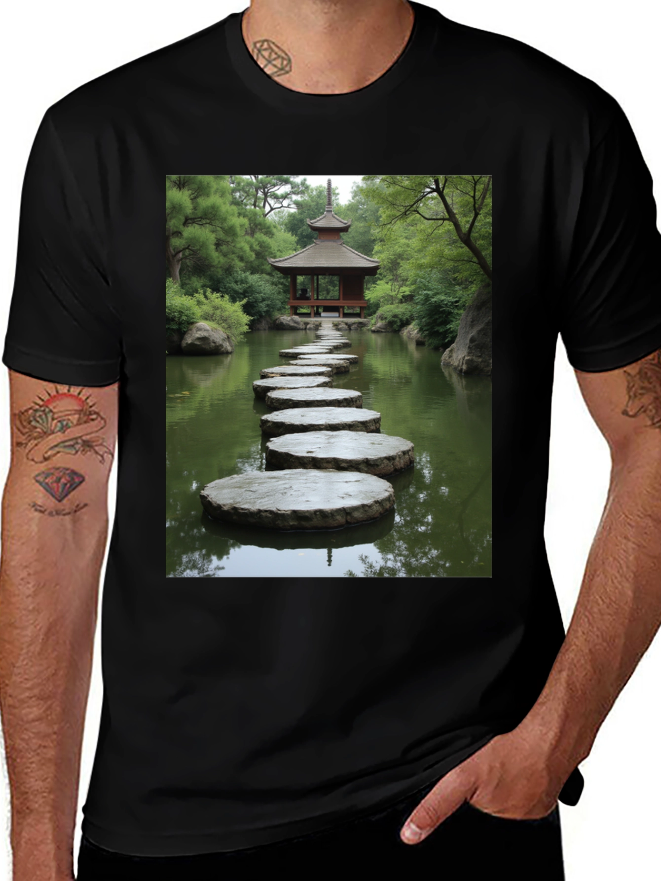 Zen Garden Stepping Stone Pagoda Graphic T-Shirt