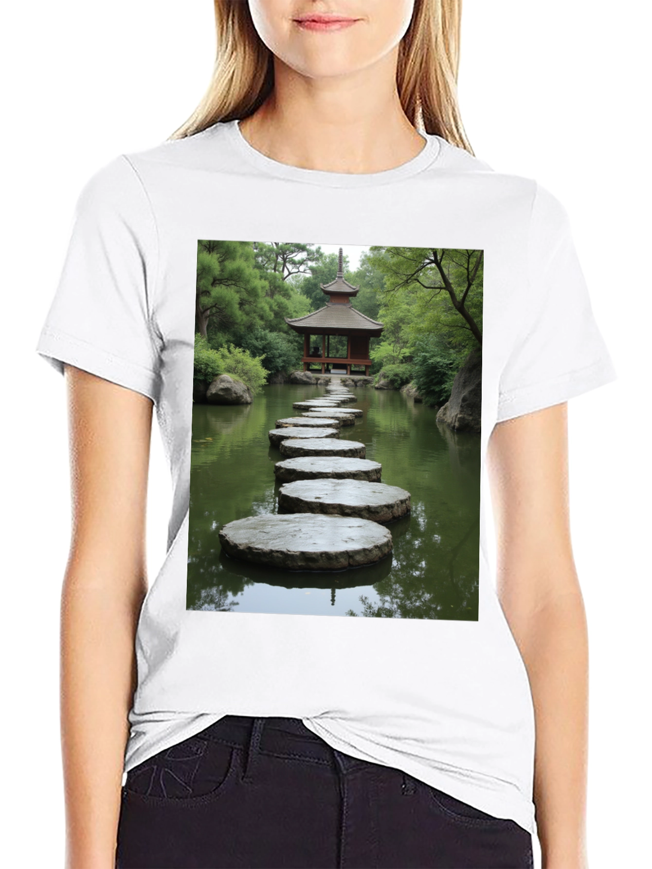 Zen Garden Stepping Stone Pagoda Graphic T-Shirt