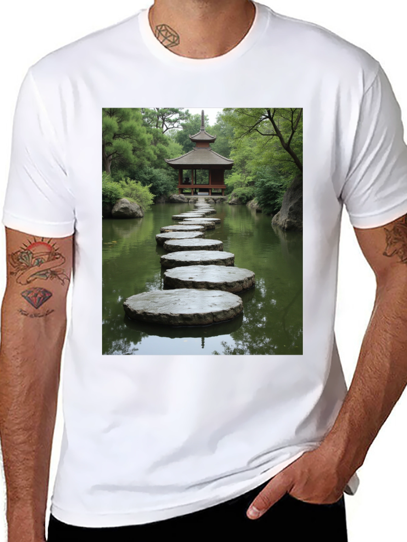 Zen Garden Stepping Stone Pagoda Graphic T-Shirt