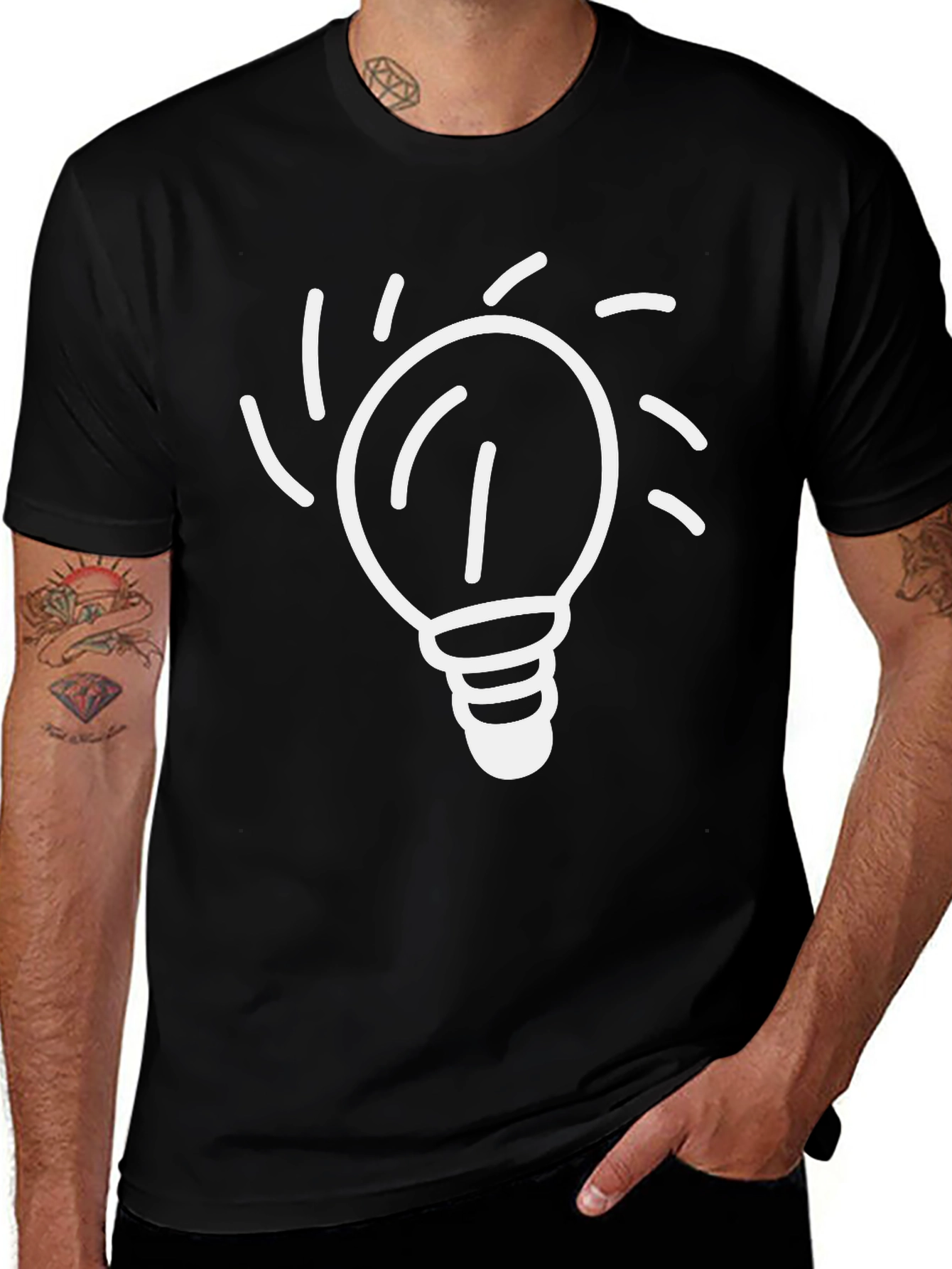 Idea Bulb Graphic Tee - Black Cotton T-Shirt
