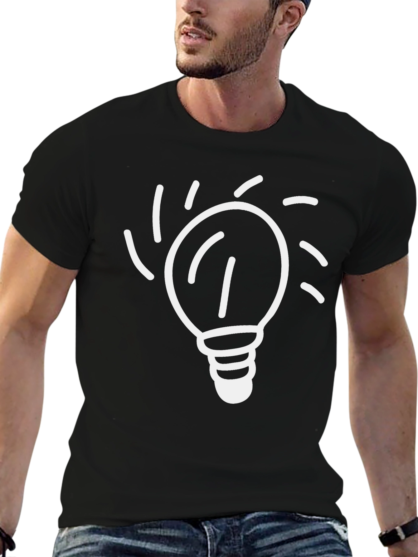 Idea Bulb Graphic Tee - Black Cotton T-Shirt