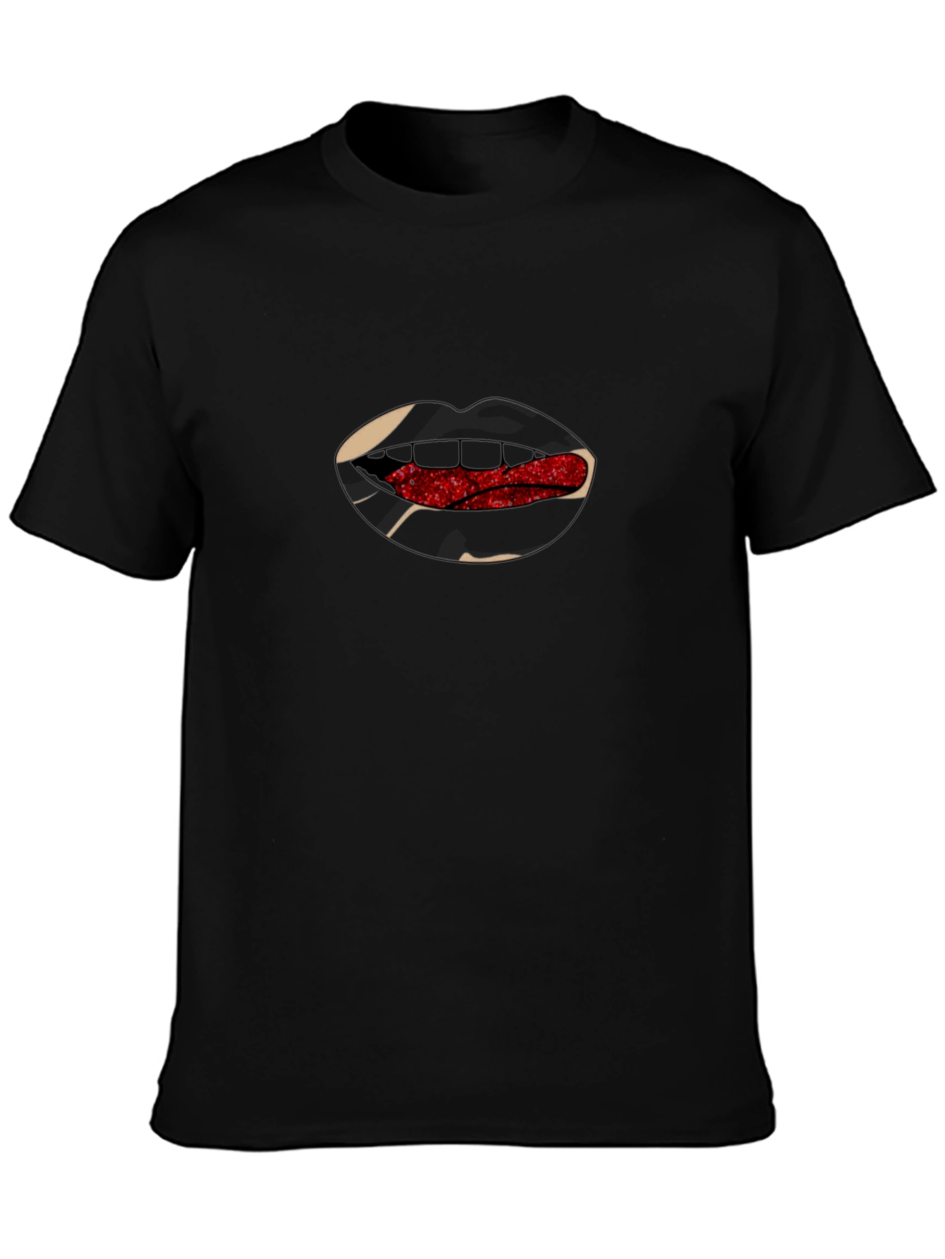 Lips T-Shirt - Black with Red Glitter Tongue Graphic