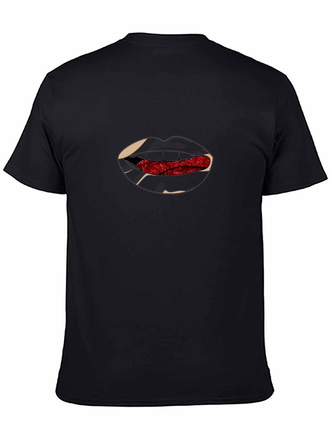 Lips T-Shirt - Black with Red Glitter Tongue Graphic