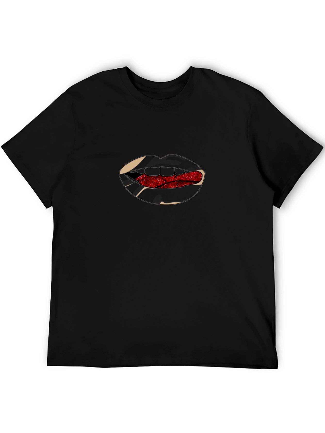 Lips T-Shirt - Black with Red Glitter Tongue Graphic