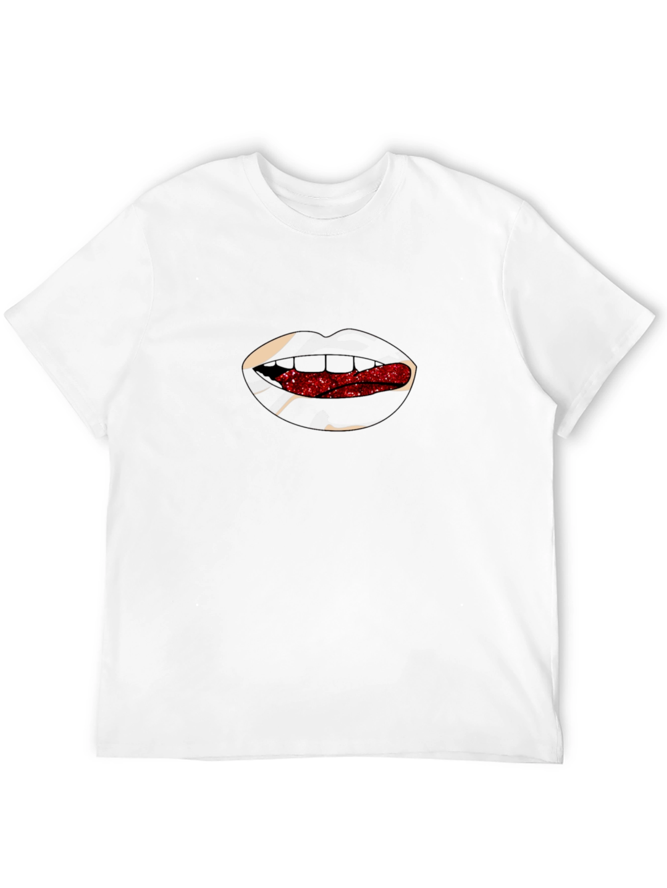 Lips T-Shirt - Black with Red Glitter Tongue Graphic