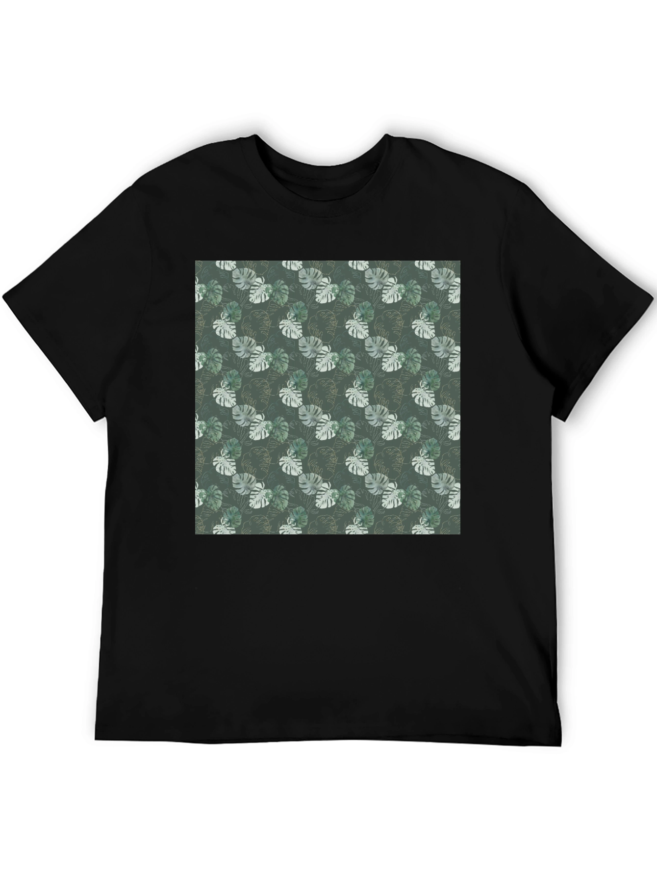 Tropical Leaf Print Black T-Shirt