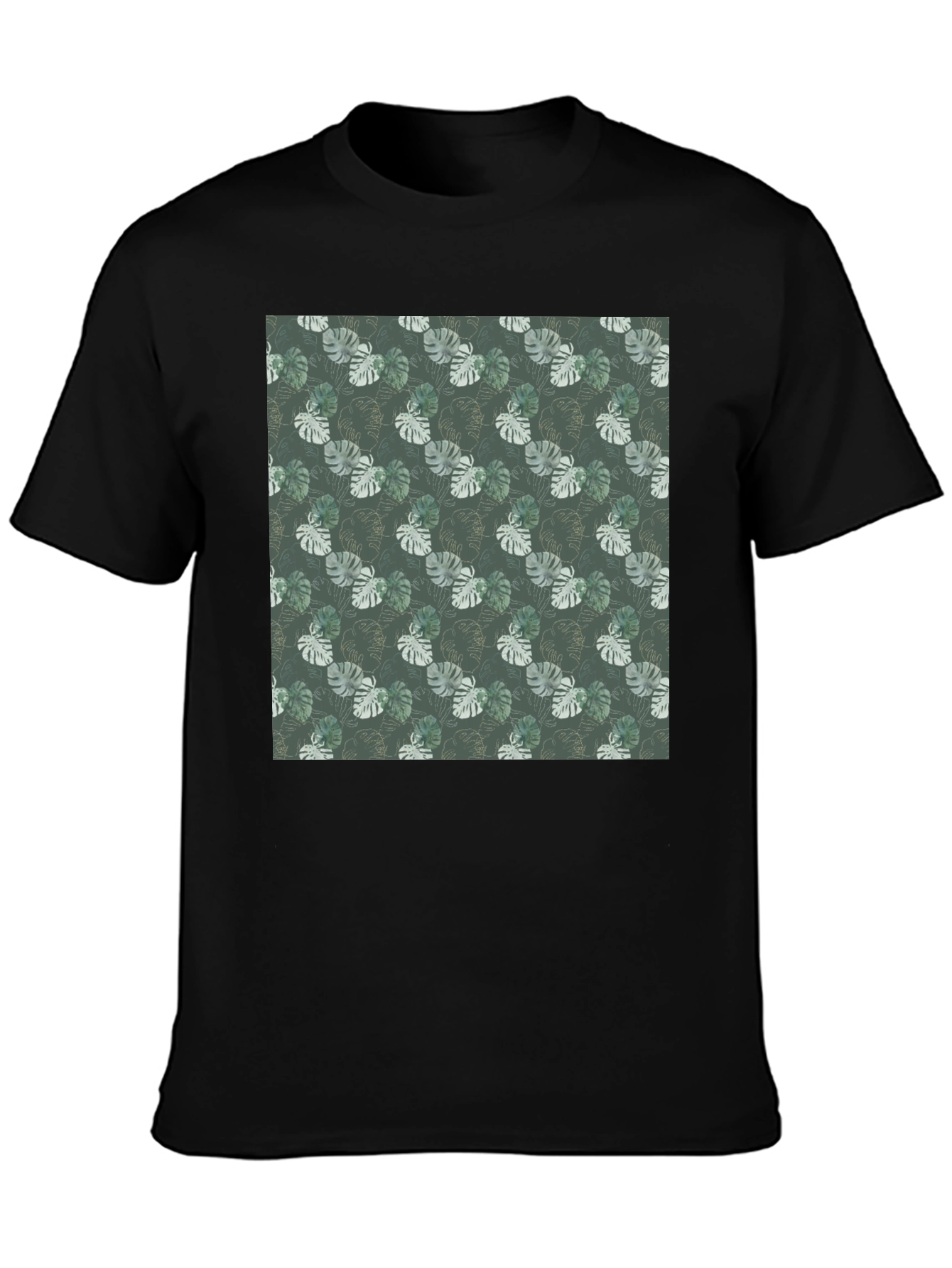Tropical Leaf Print Black T-Shirt
