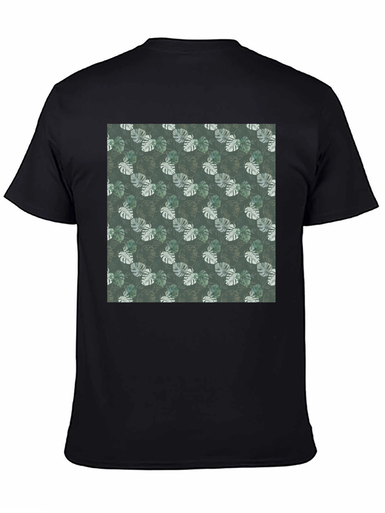 Tropical Leaf Print Black T-Shirt