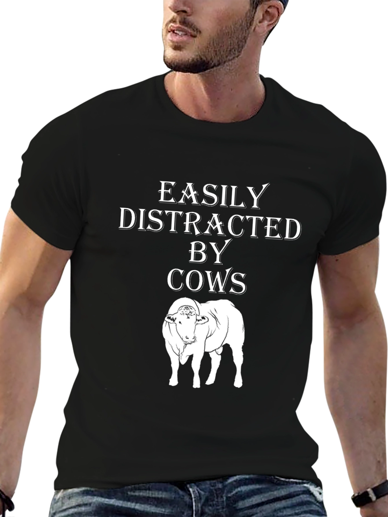 Easily Distracted By Cows Black T-Shirt