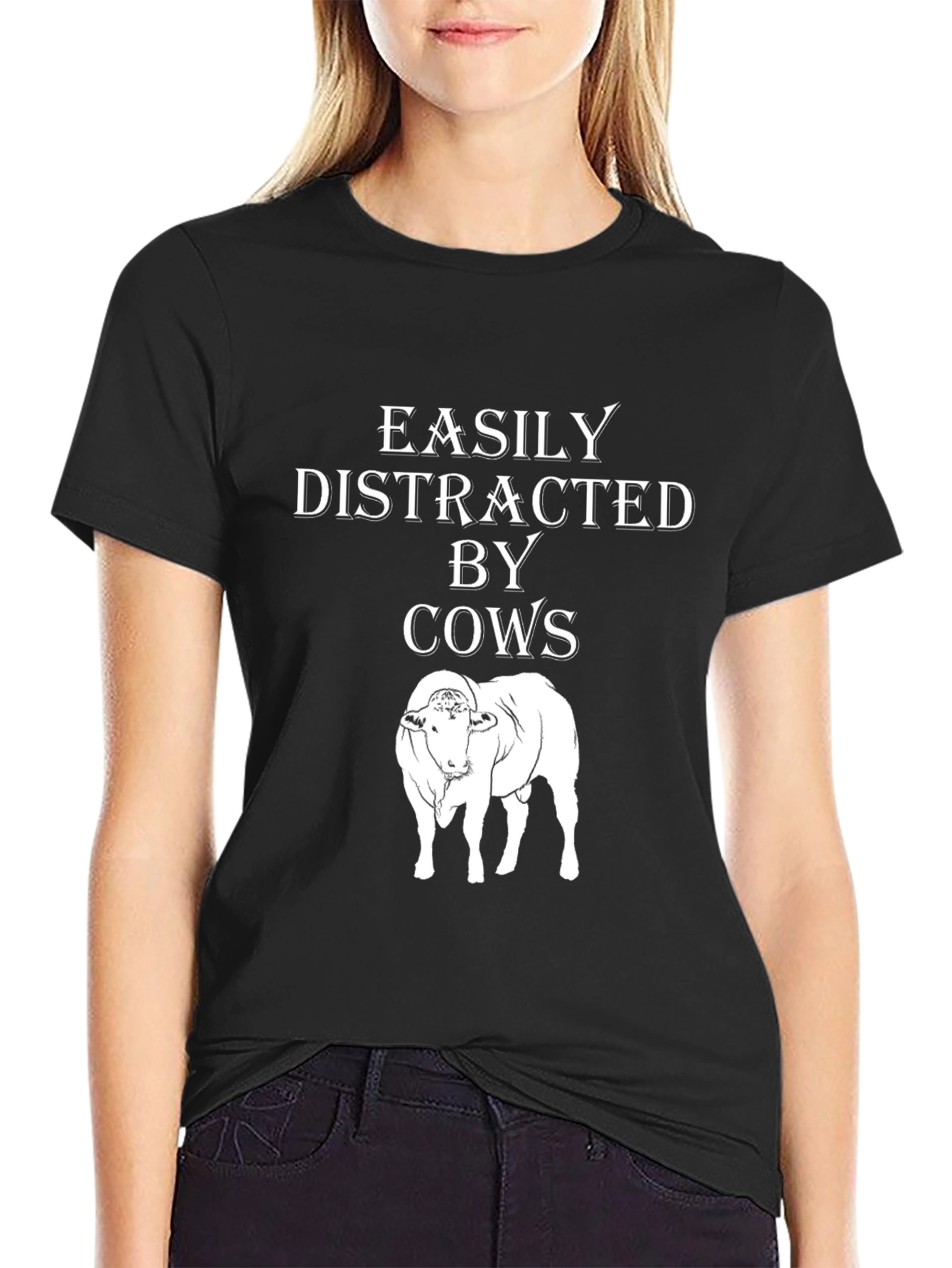 Easily Distracted By Cows Black T-Shirt