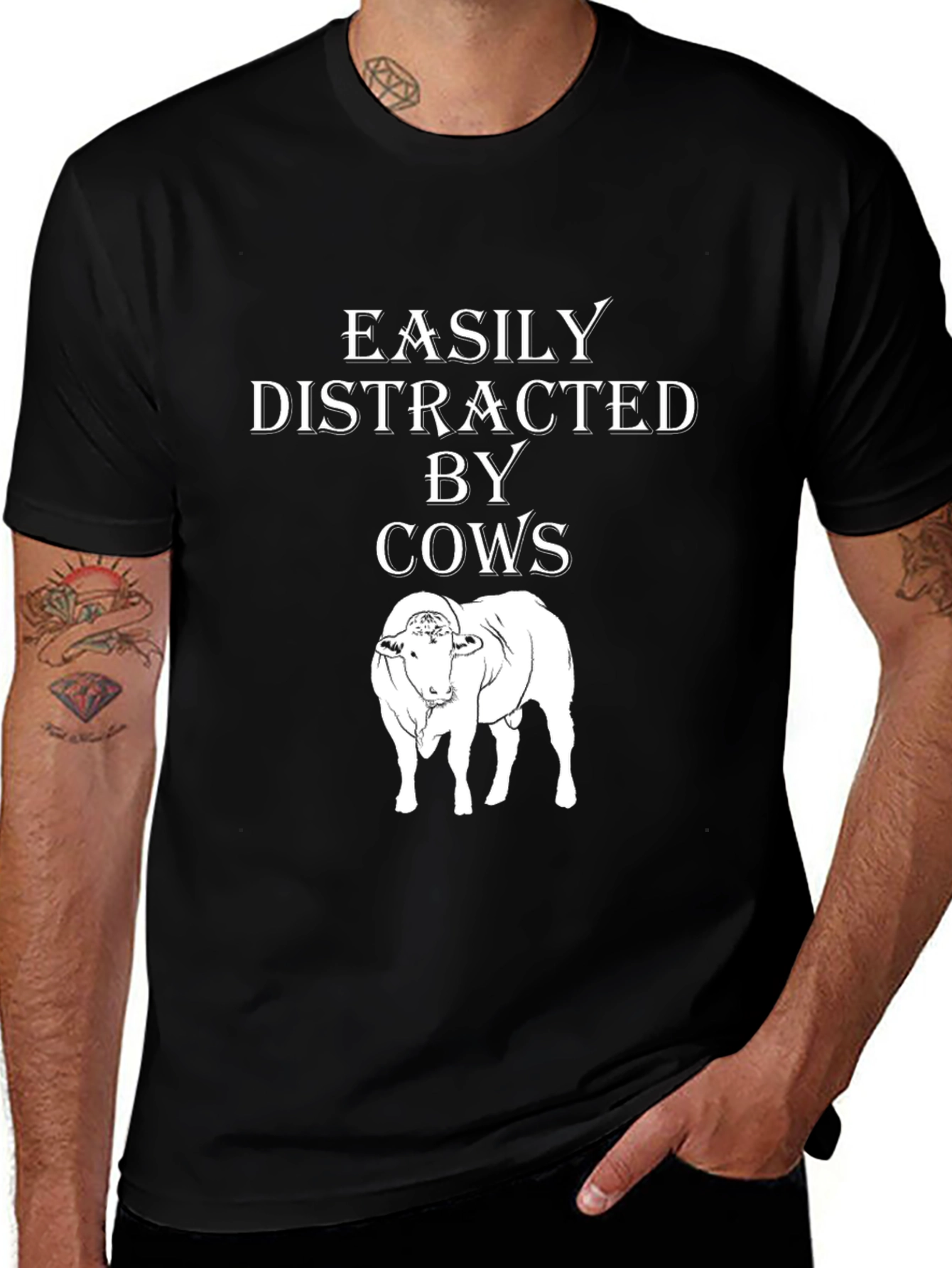Easily Distracted By Cows Black T-Shirt
