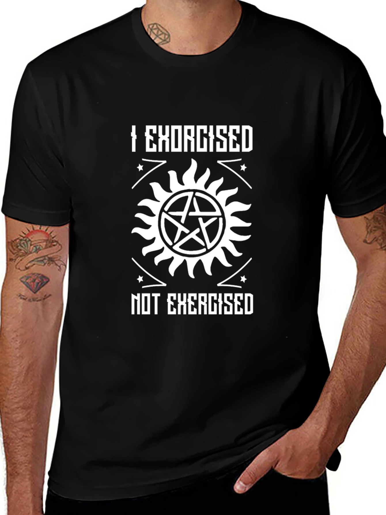 I Exorcised Not Exercised Black Graphic T-Shirt