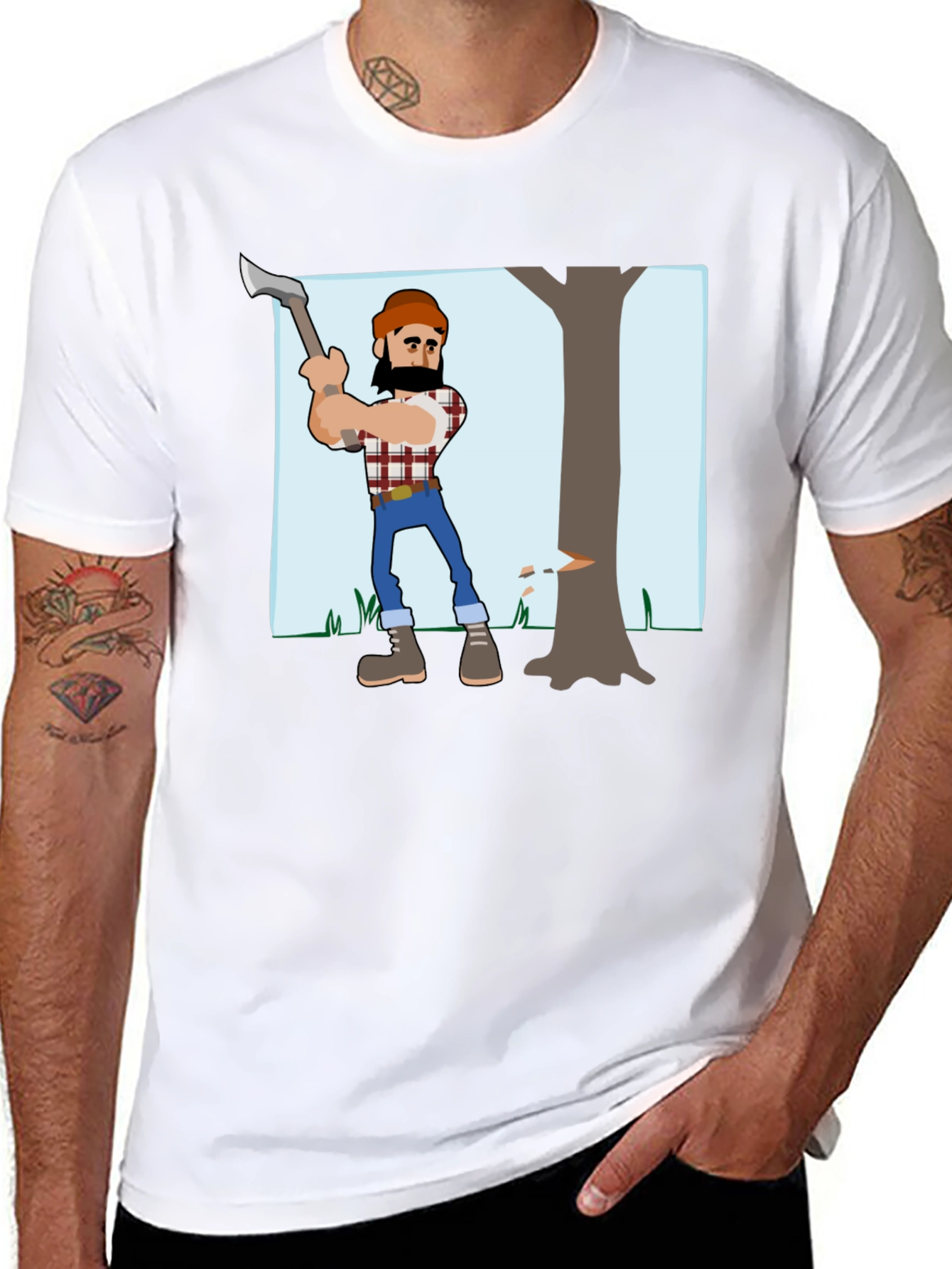 Cartoon Lumberjack Graphic T-Shirt - Black