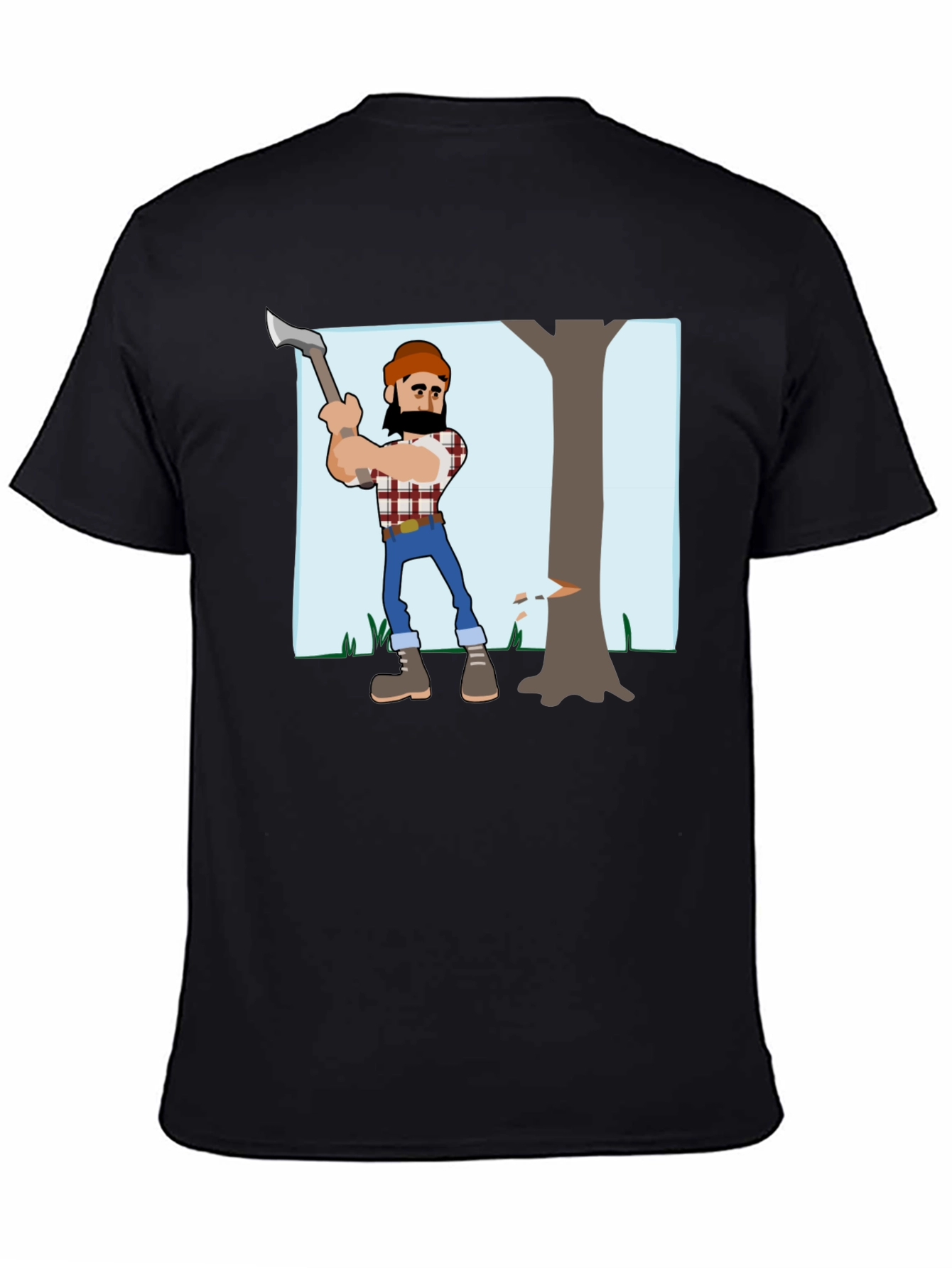 Cartoon Lumberjack Graphic T-Shirt - Black