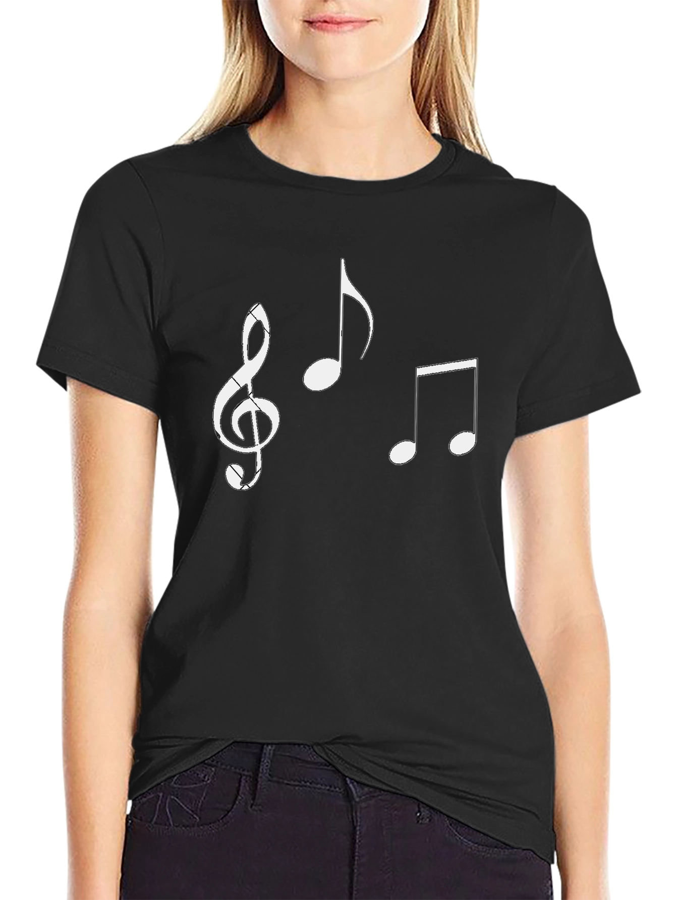 Musical Notes Graphic Tee - Black Cotton Casual Shirt