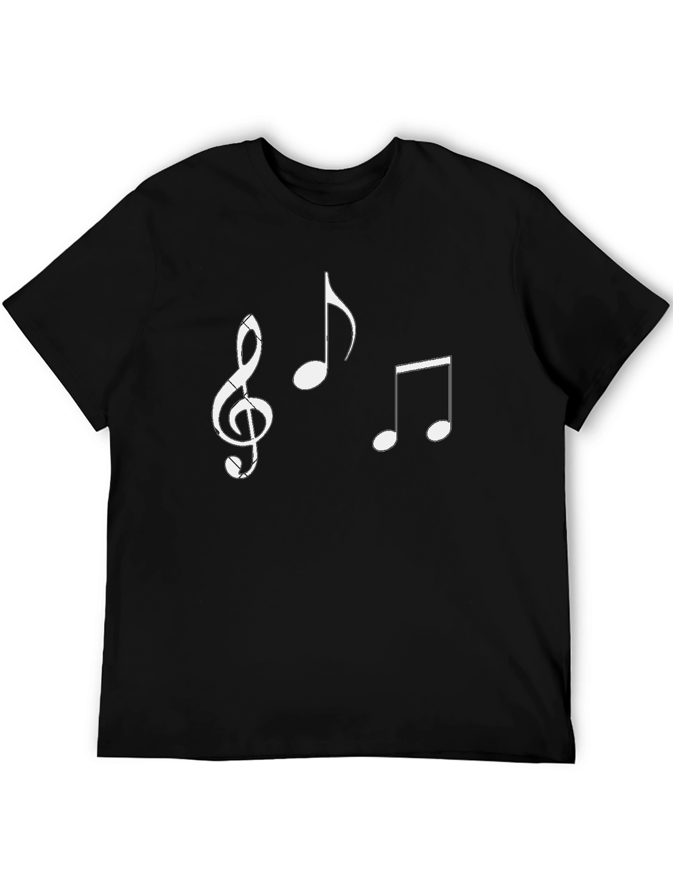 Musical Notes Graphic Tee - Black Cotton Casual Shirt