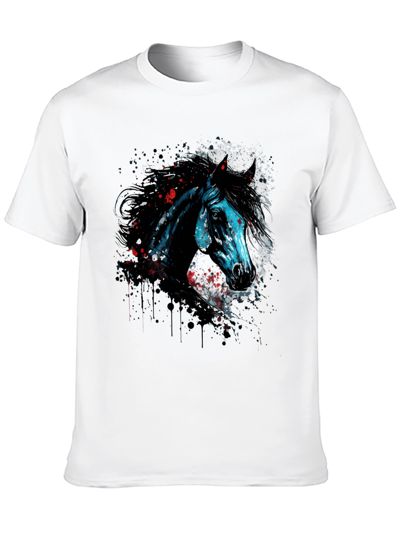 Horse Graphic Print T-Shirt Mens Black Tee