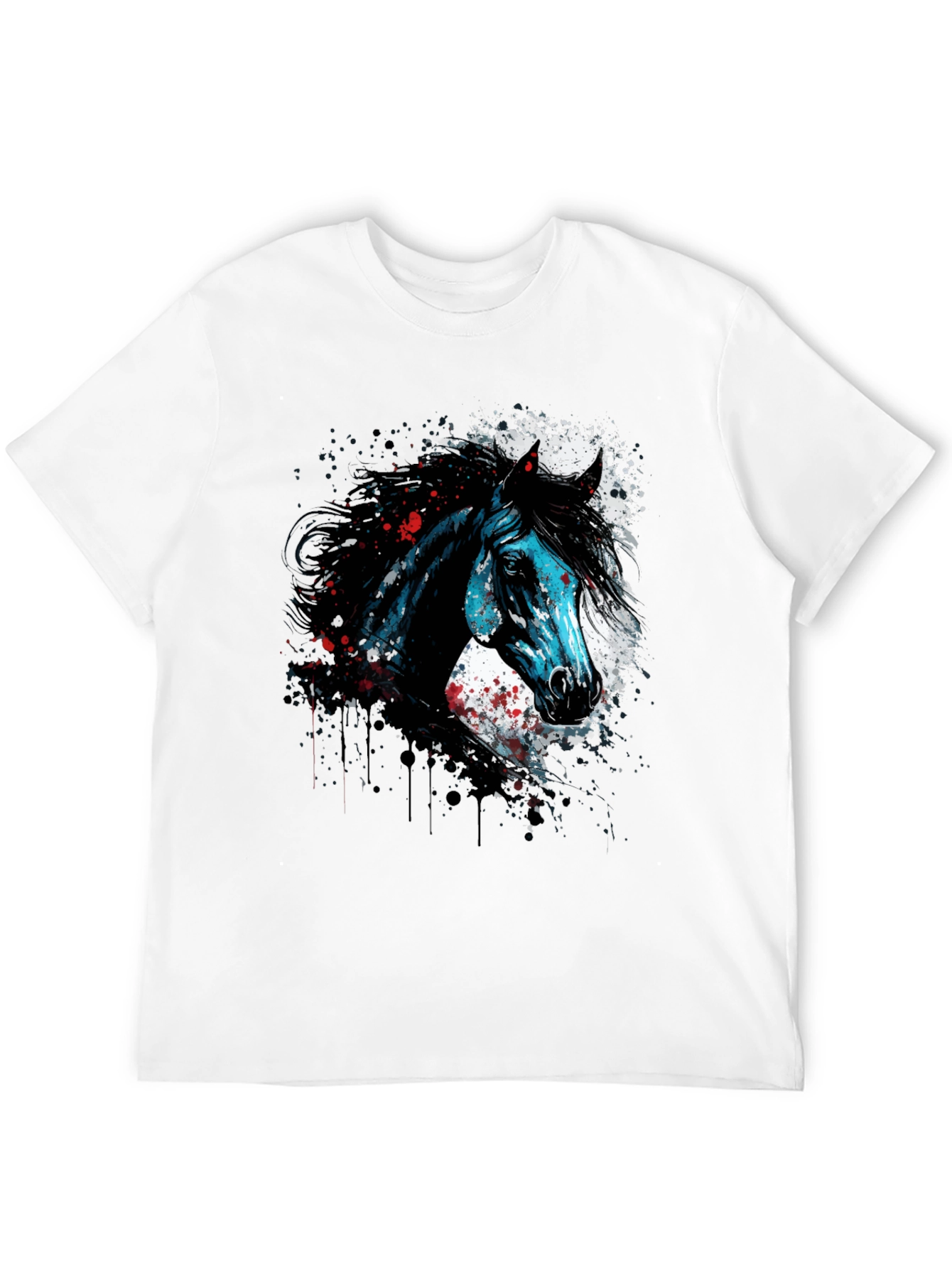Horse Graphic Print T-Shirt Mens Black Tee