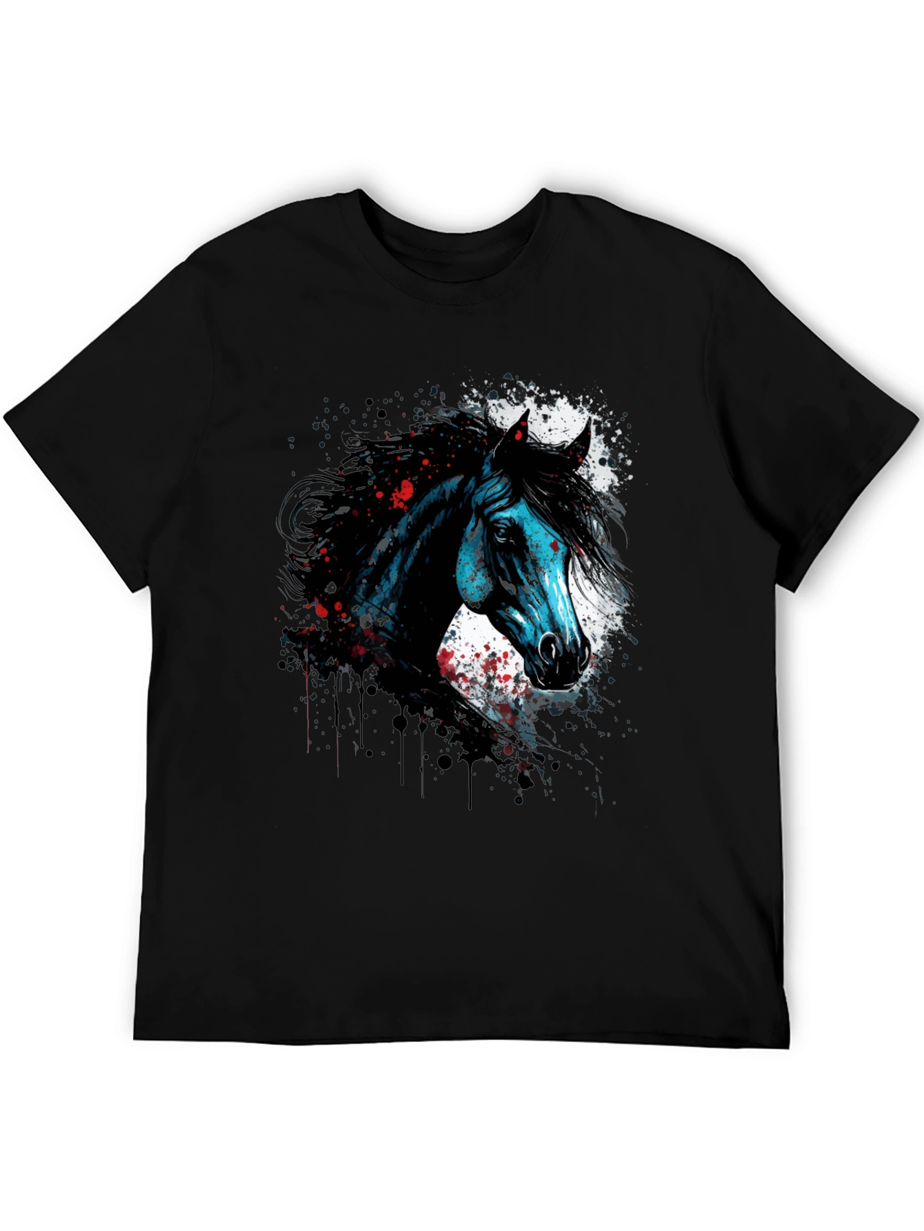 Horse Graphic Print T-Shirt Mens Black Tee