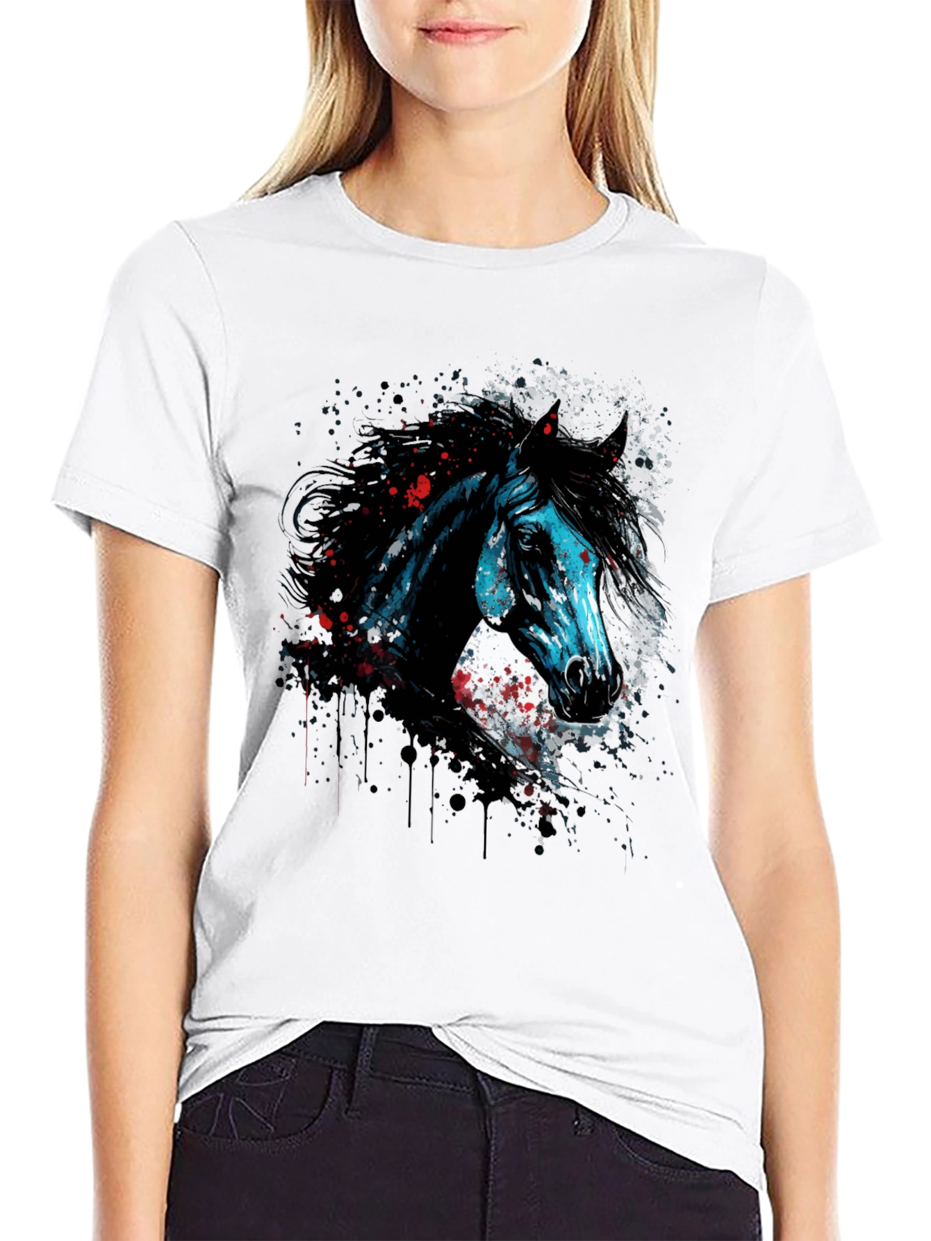 Horse Graphic Print T-Shirt Mens Black Tee