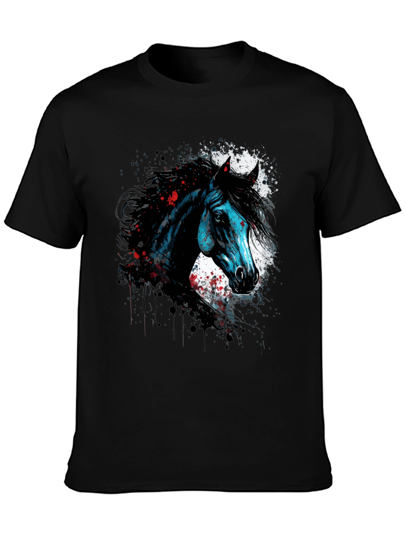 Horse Graphic Print T-Shirt Mens Black Tee