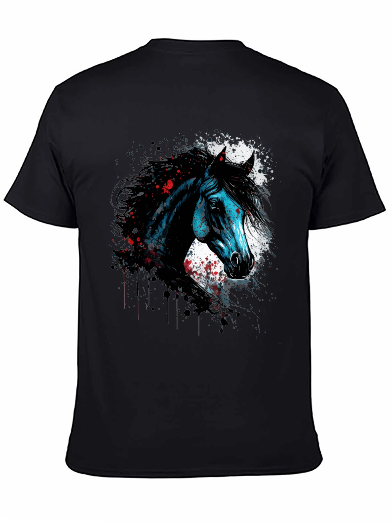 Horse Graphic Print T-Shirt Mens Black Tee