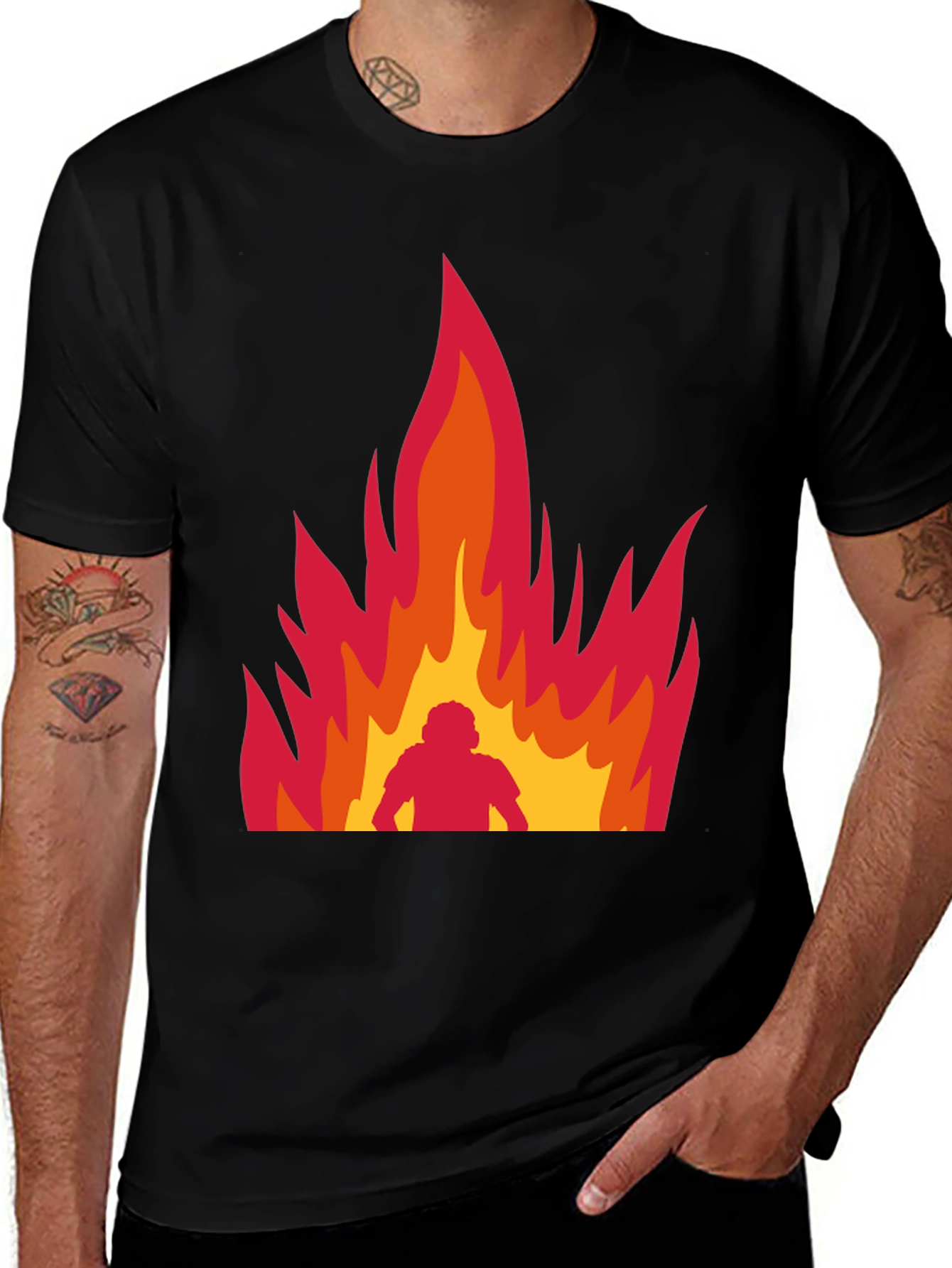 Flaming Man Graphic Tee - Bold Statement Shirt