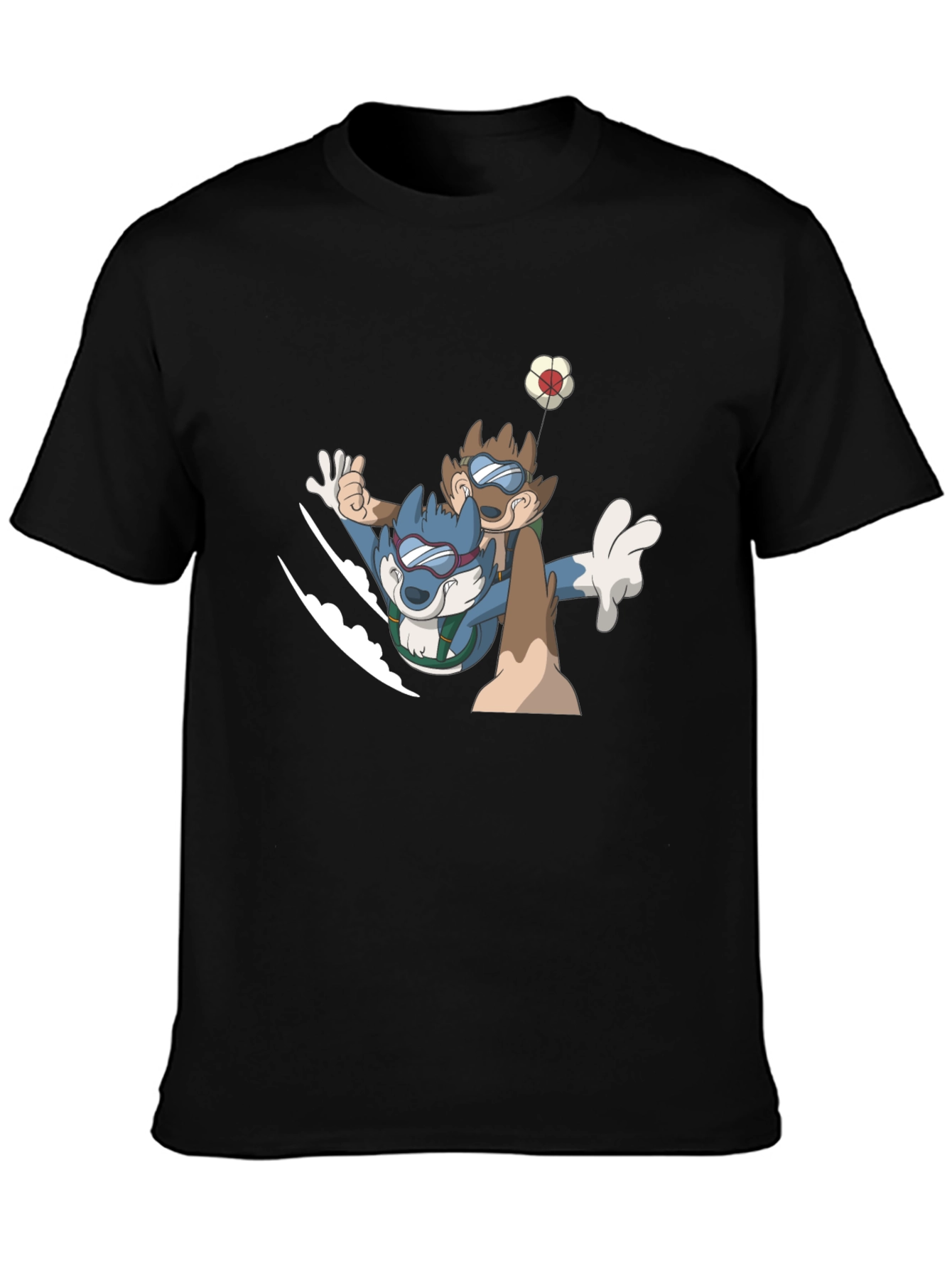 Cartoon Animal Skydive Black Tee
