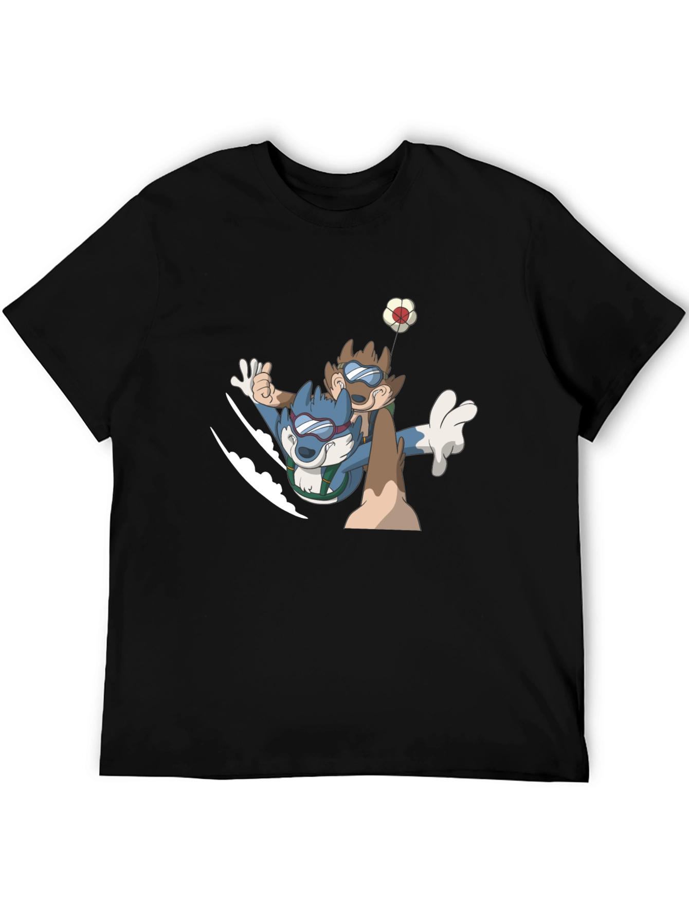 Cartoon Animal Skydive Black Tee