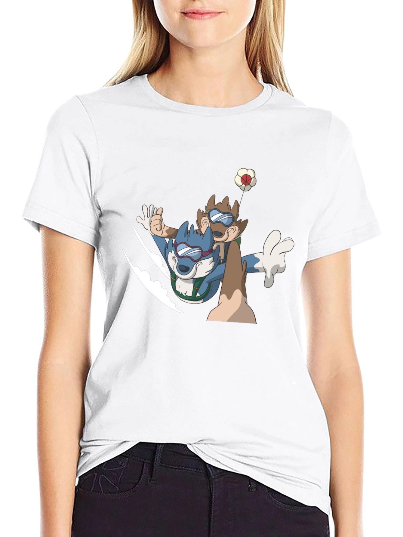 Cartoon Animal Skydive Black Tee