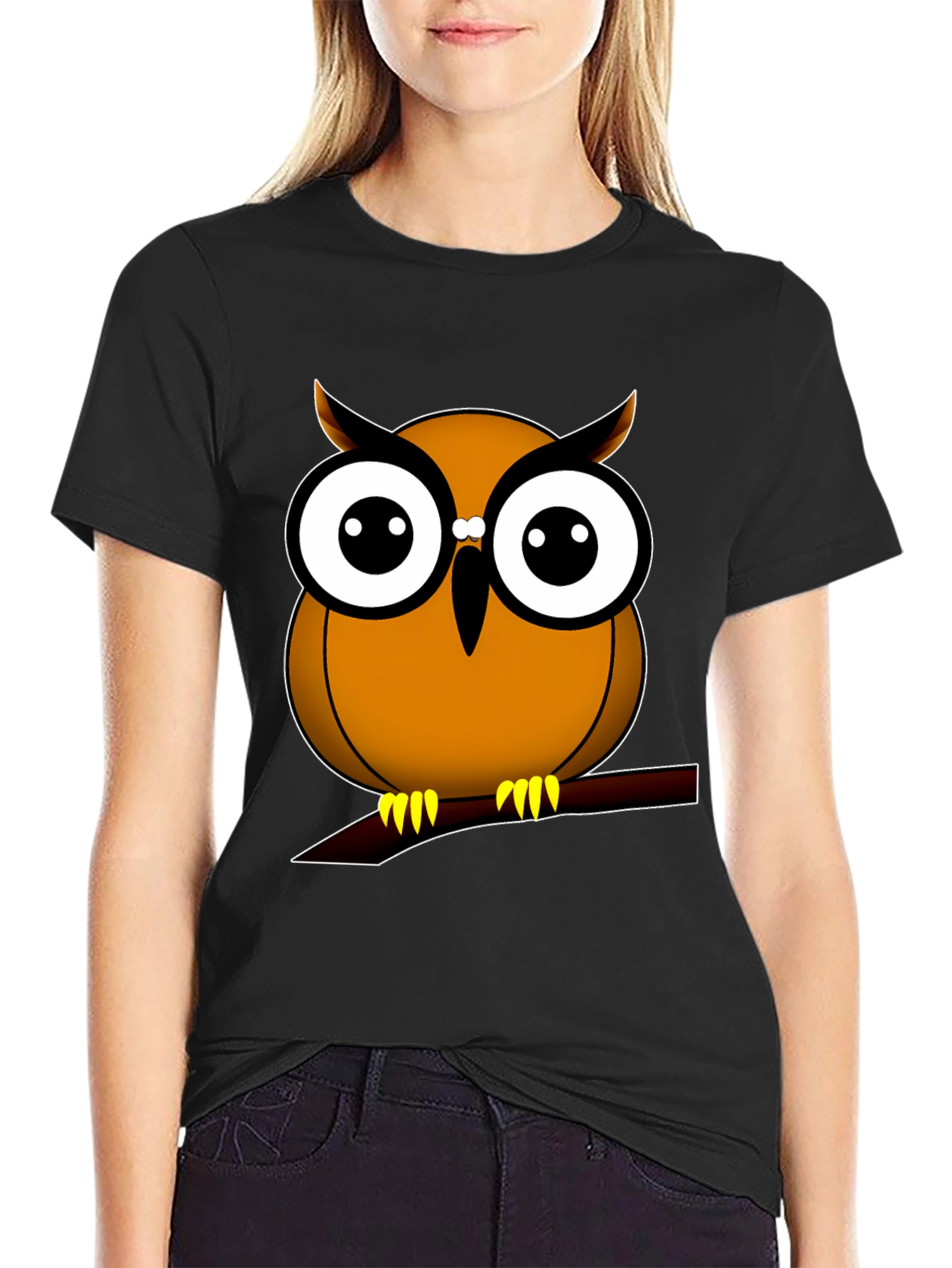 Owl Graphic Print Black T-Shirt