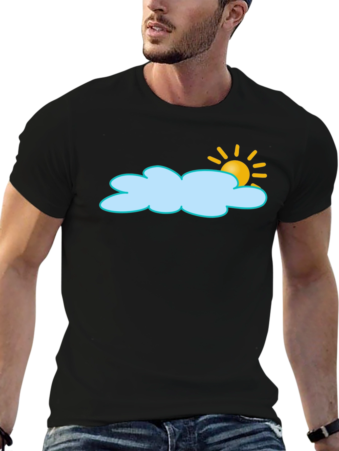 Cloud and Sun Graphic Black T-Shirt