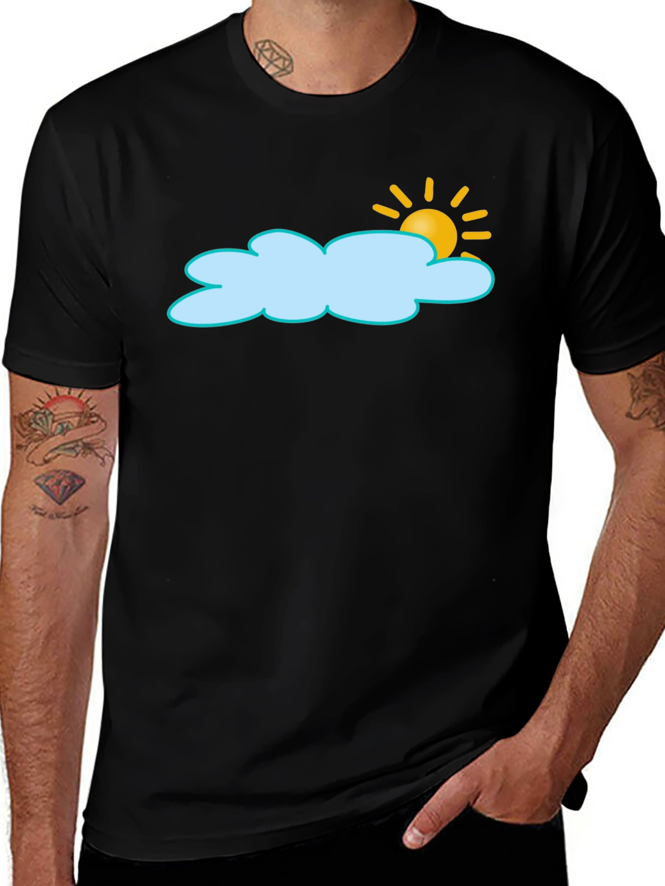 Cloud and Sun Graphic Black T-Shirt