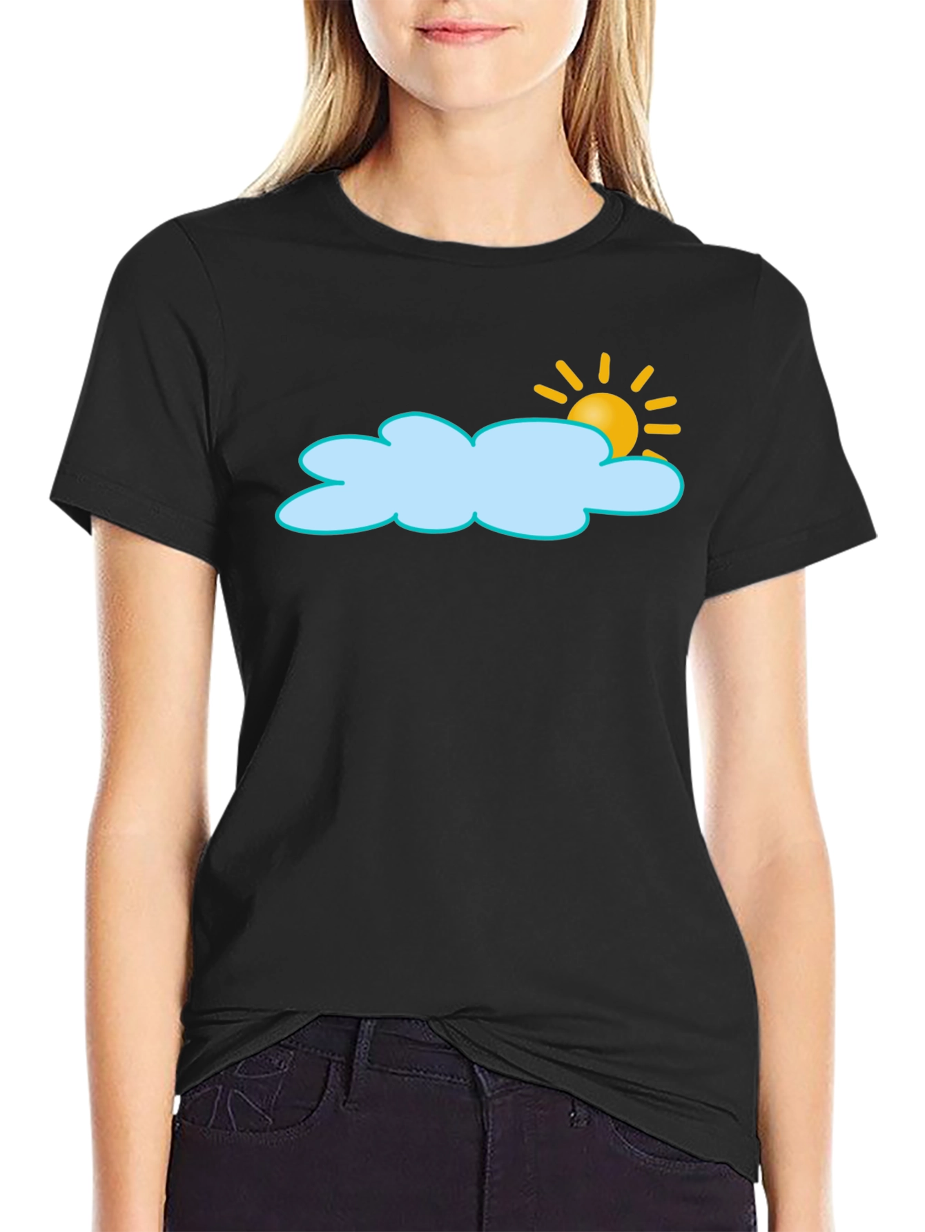 Cloud and Sun Graphic Black T-Shirt