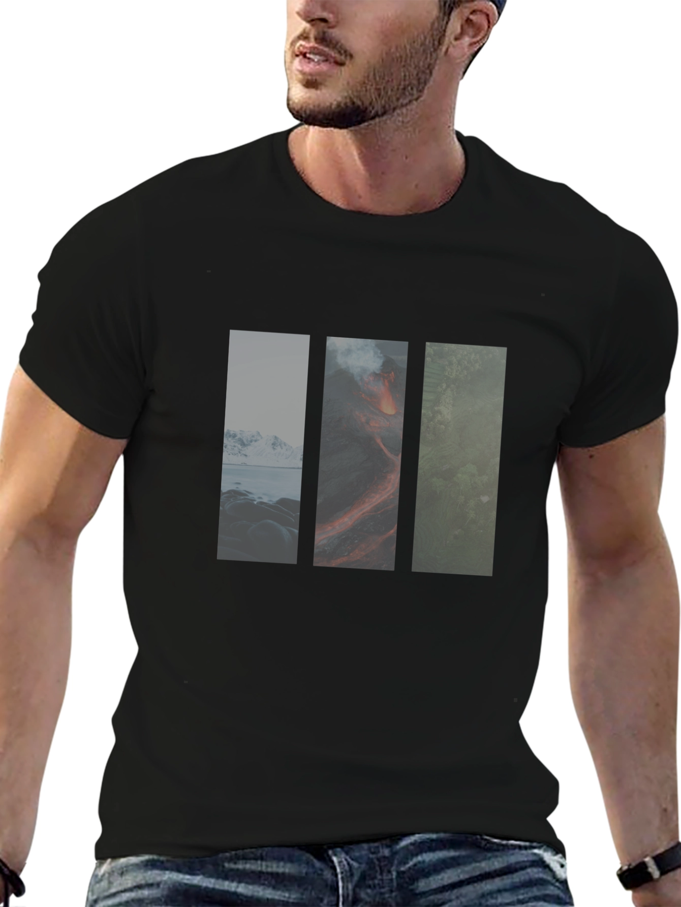 Nature Panels Mens Black T-Shirt
