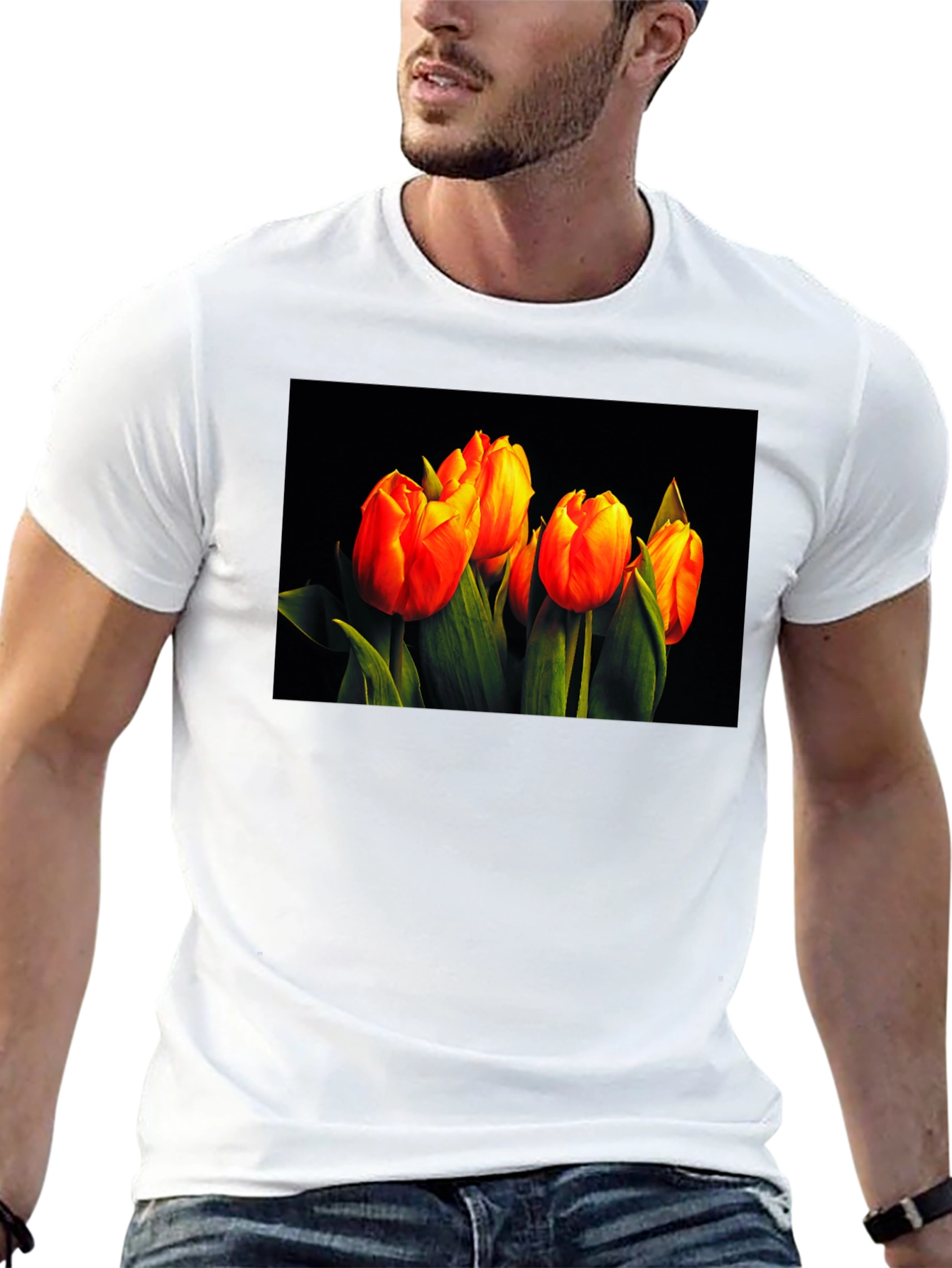 Tulip Print Black T-Shirt