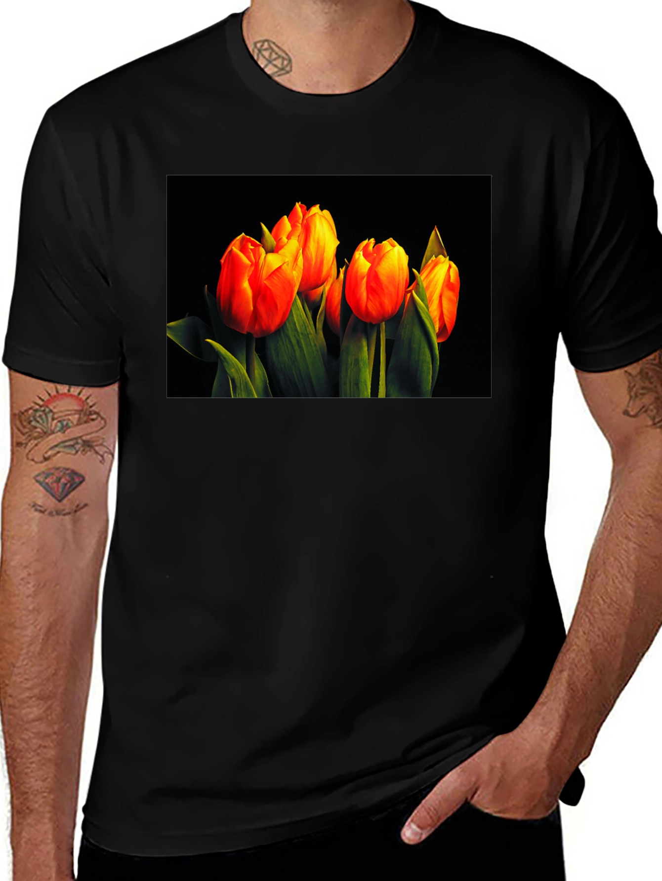 Tulip Print Black T-Shirt